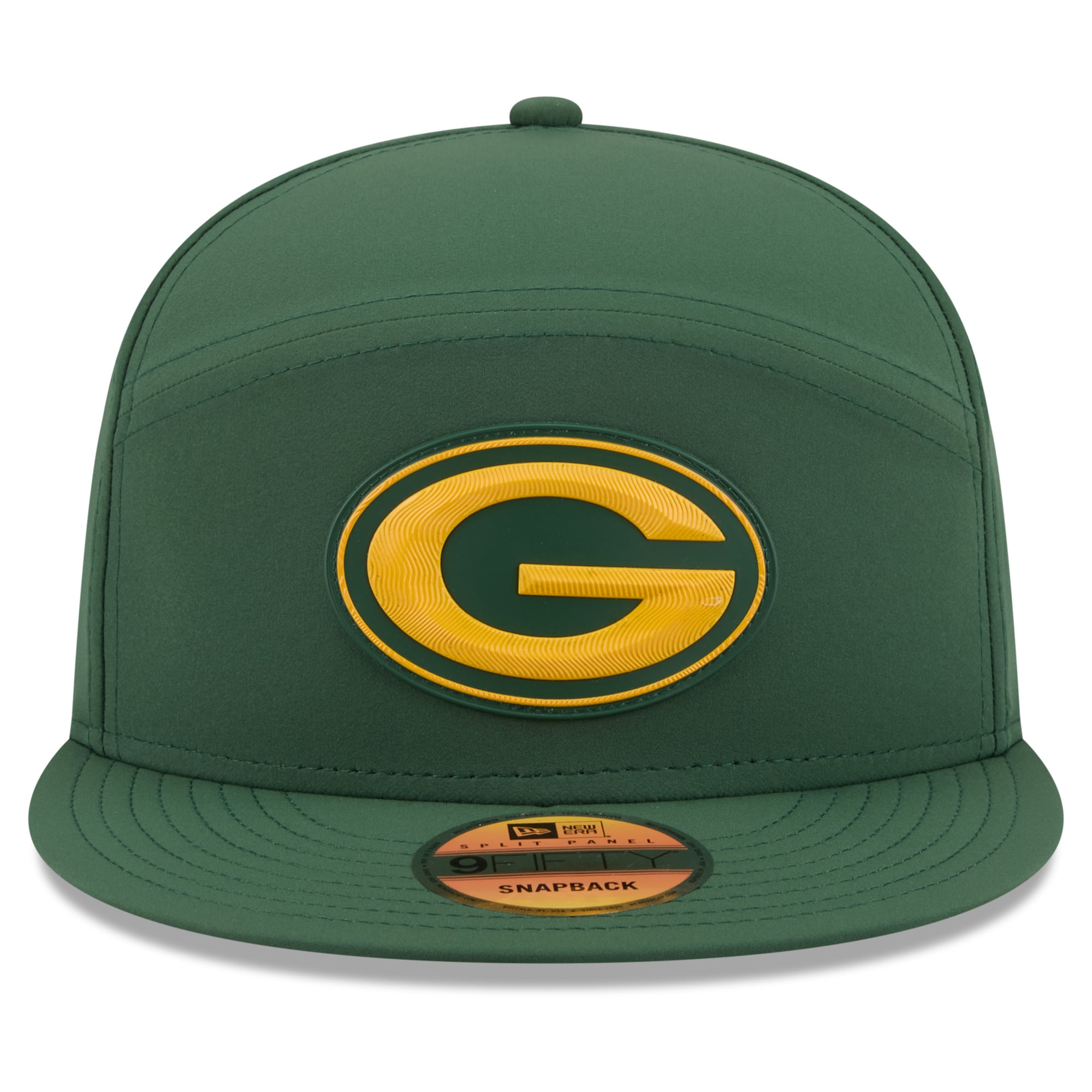 Men's New Era Green Green Bay Packers 2026 Sideline Split Panel 9FIFTY Snapback Hat