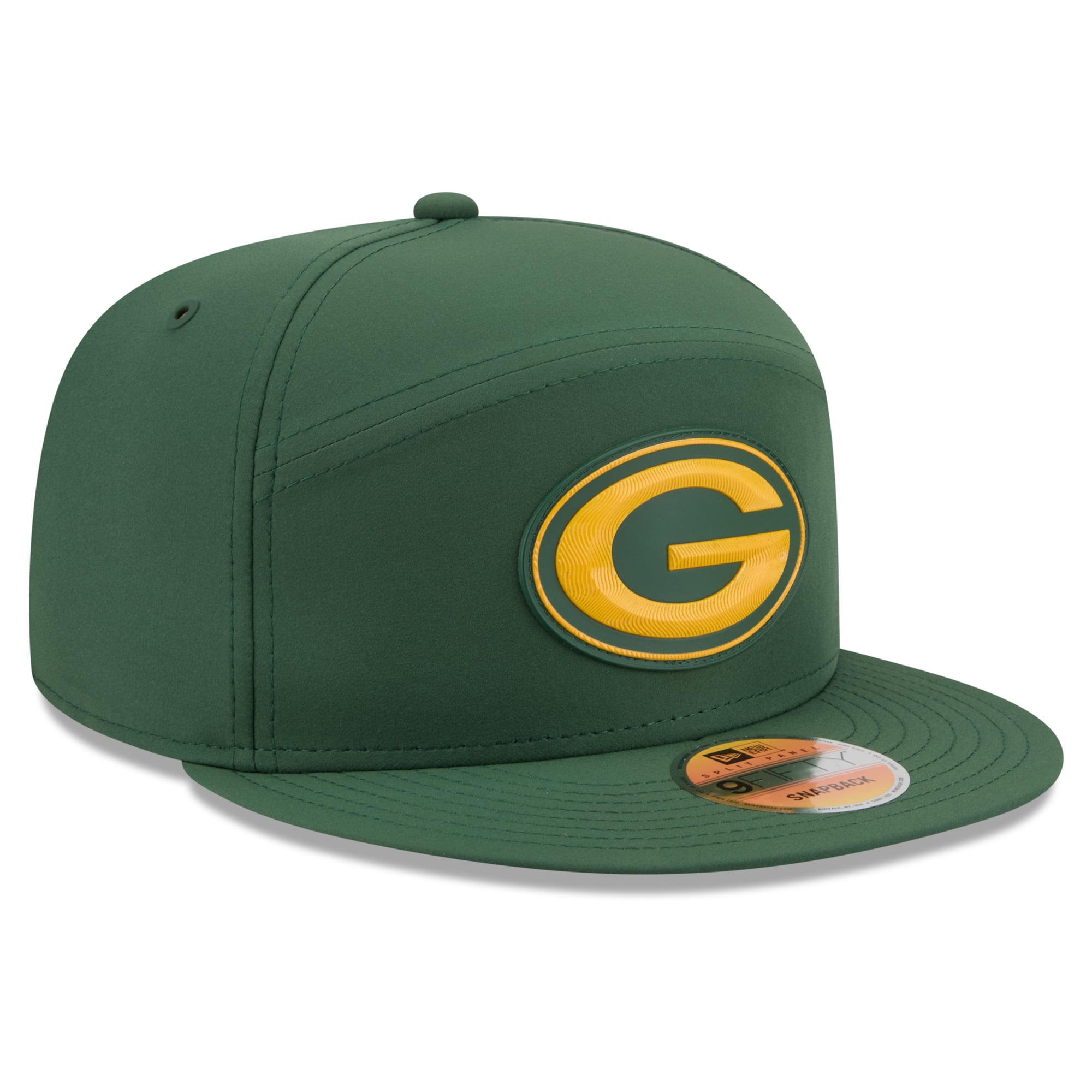 Men's New Era Green Green Bay Packers 2026 Sideline Split Panel 9FIFTY Snapback Hat