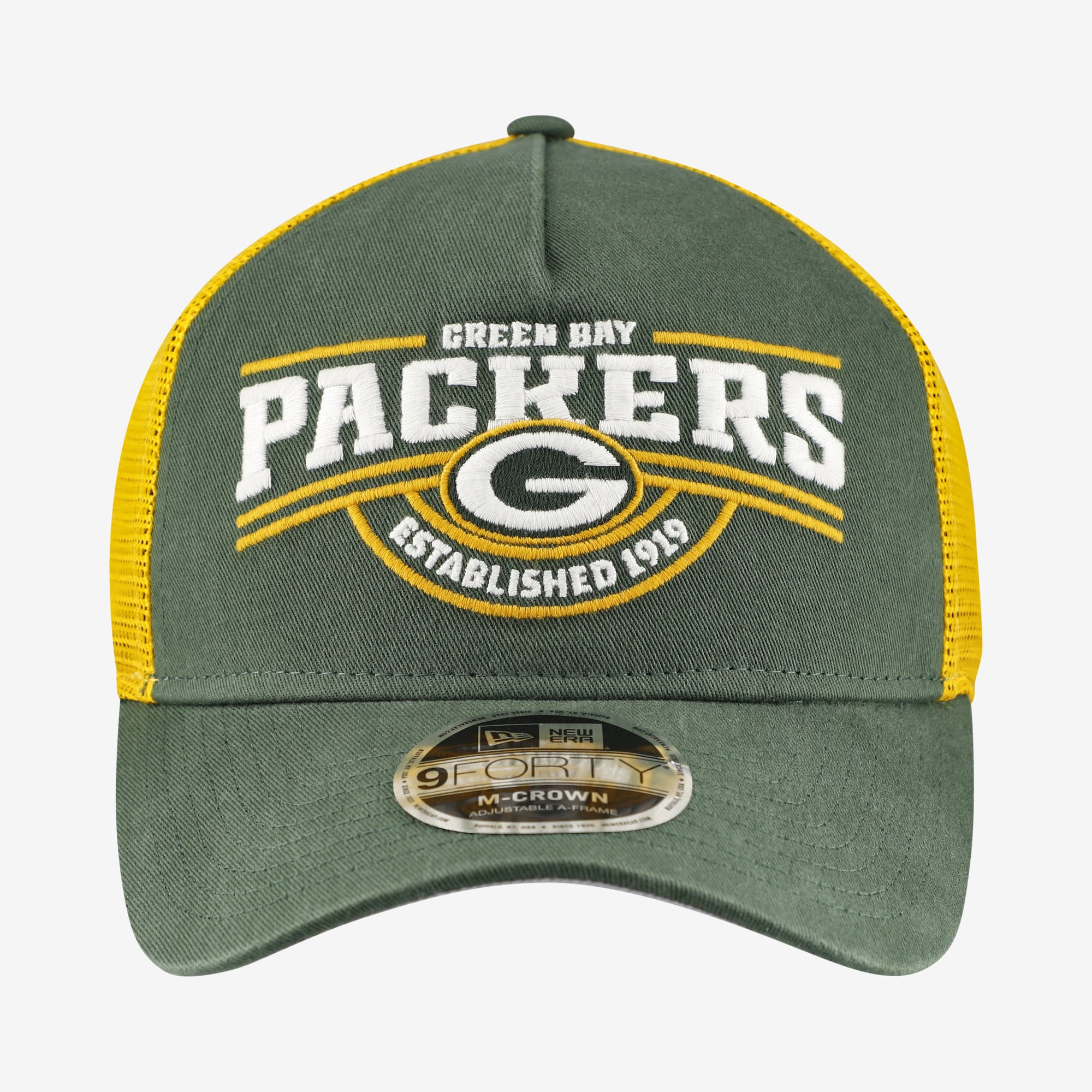 Casquette ajustable New Era Green Bay Packers 9FORTY pour homme, modèle A-Frame, verte.