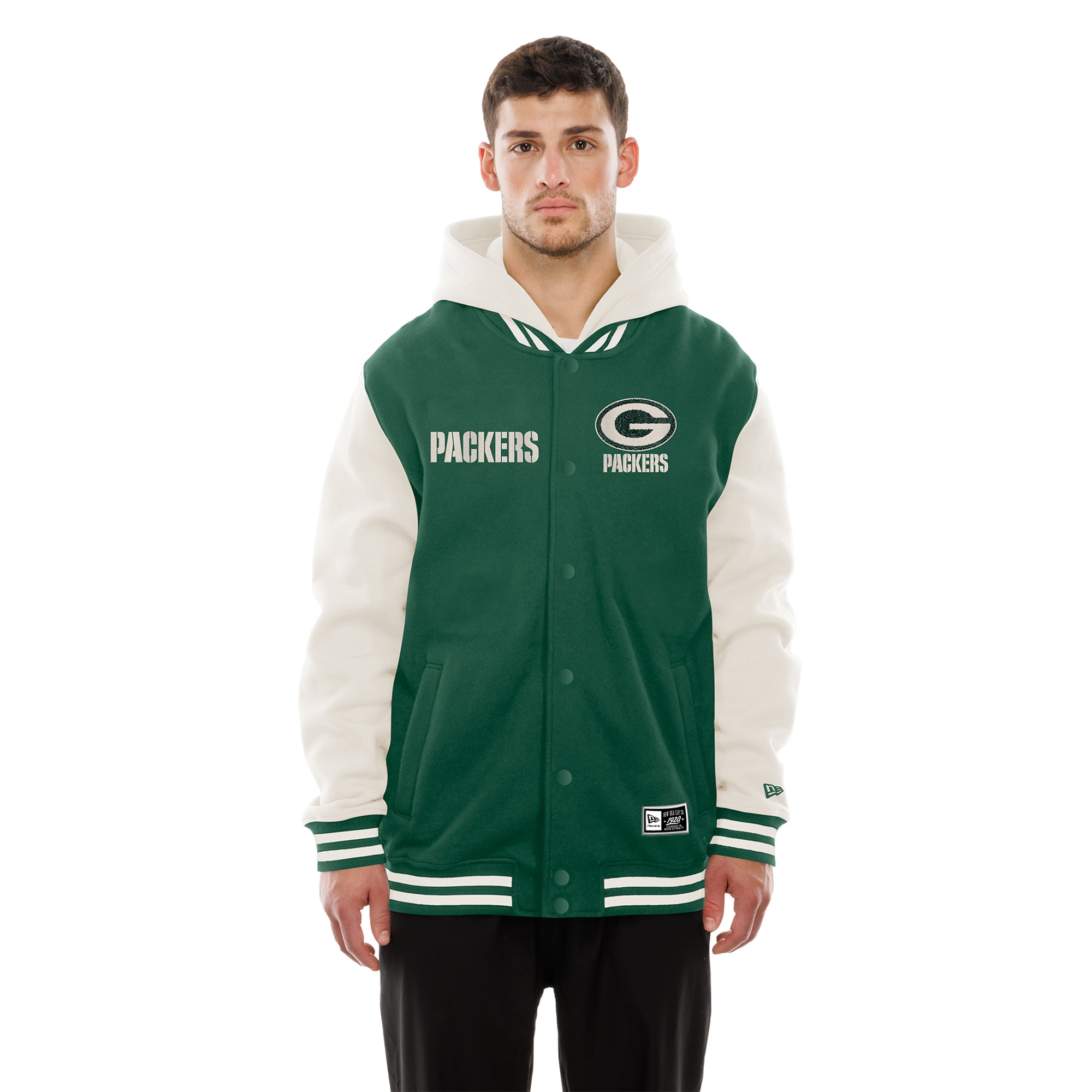 Veste polaire à capuche New Era verte et crème Green Bay Packers pour homme