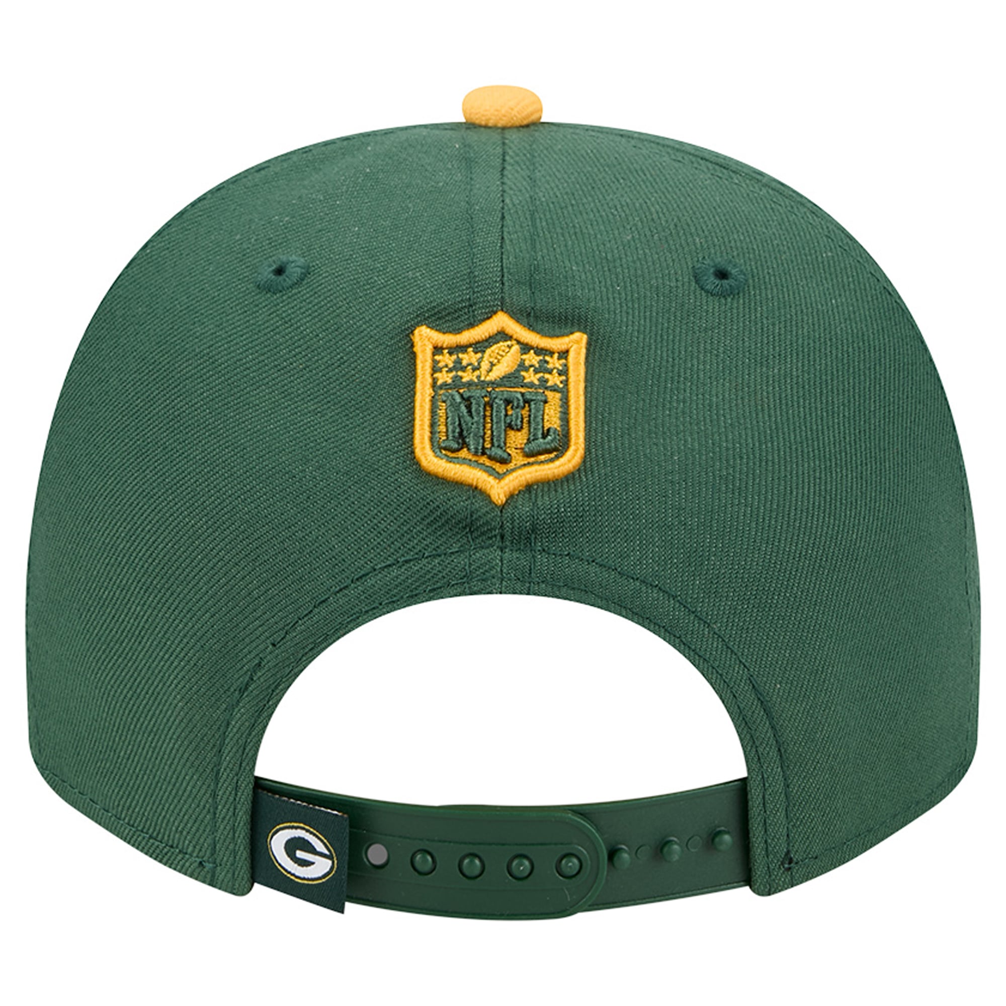 Casquette snapback New Era 9FIFTY pour homme, verte et or, motif A-Frame des Green Bay Packers.