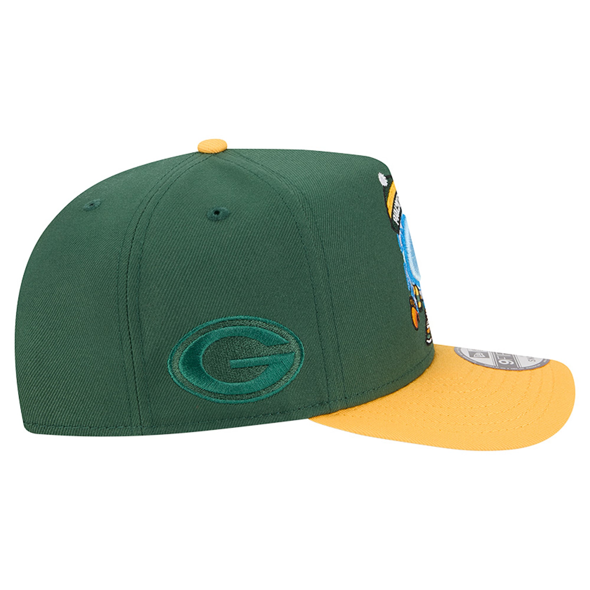 Casquette snapback New Era 9FIFTY pour homme, verte et or, motif A-Frame des Green Bay Packers.