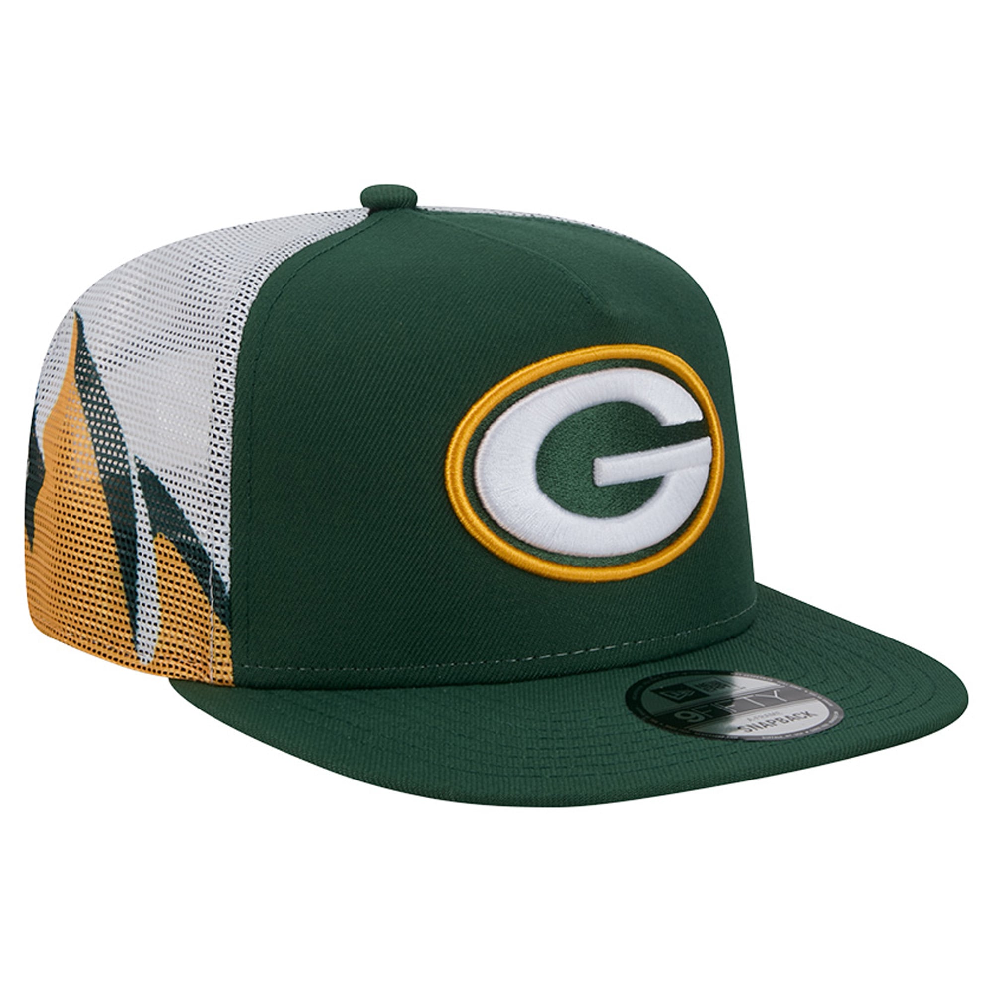 Casquette trucker New Era verte et or Green Bay Packers 9FIFTY à fermeture snapback pour homme