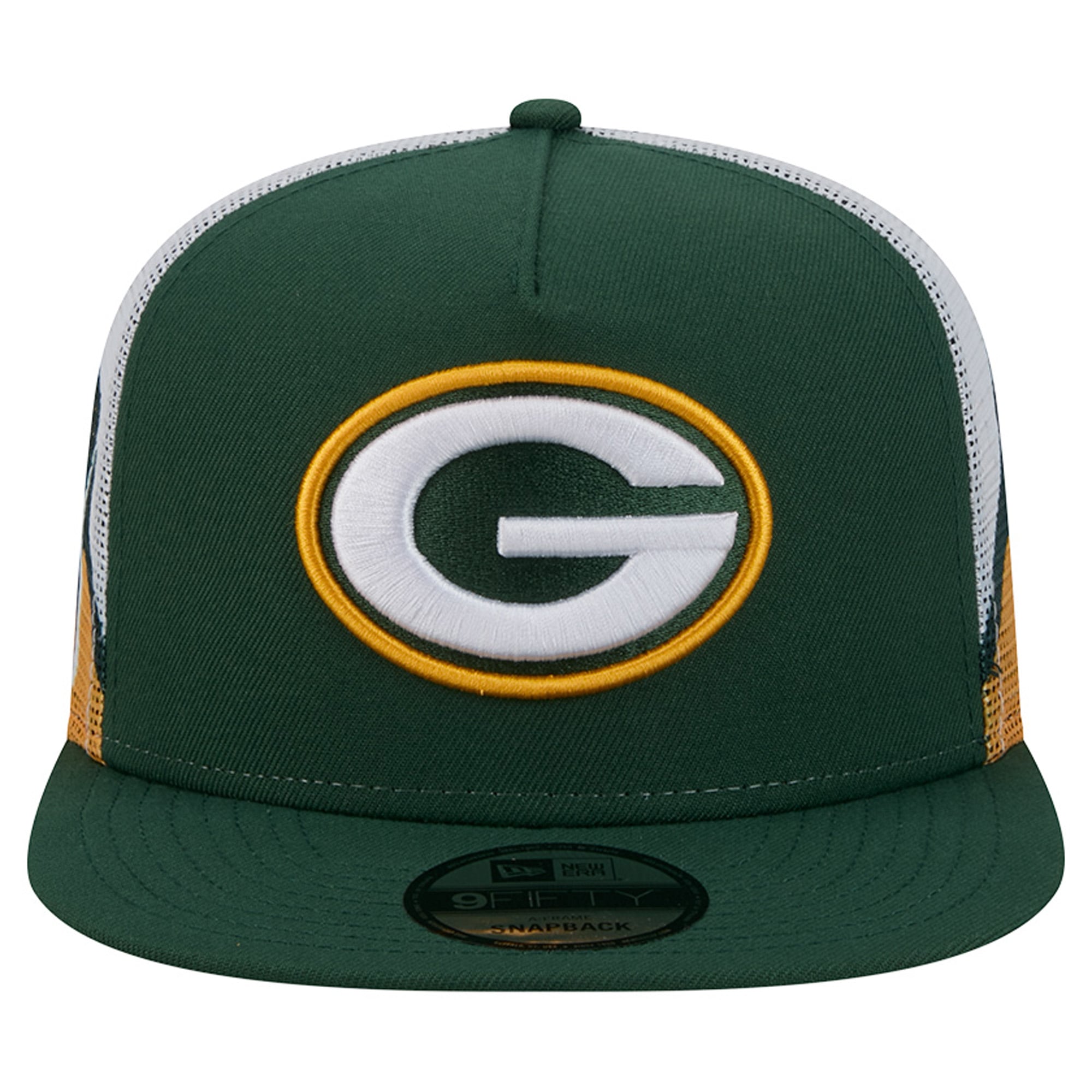 Casquette trucker New Era verte et or Green Bay Packers 9FIFTY à fermeture snapback pour homme