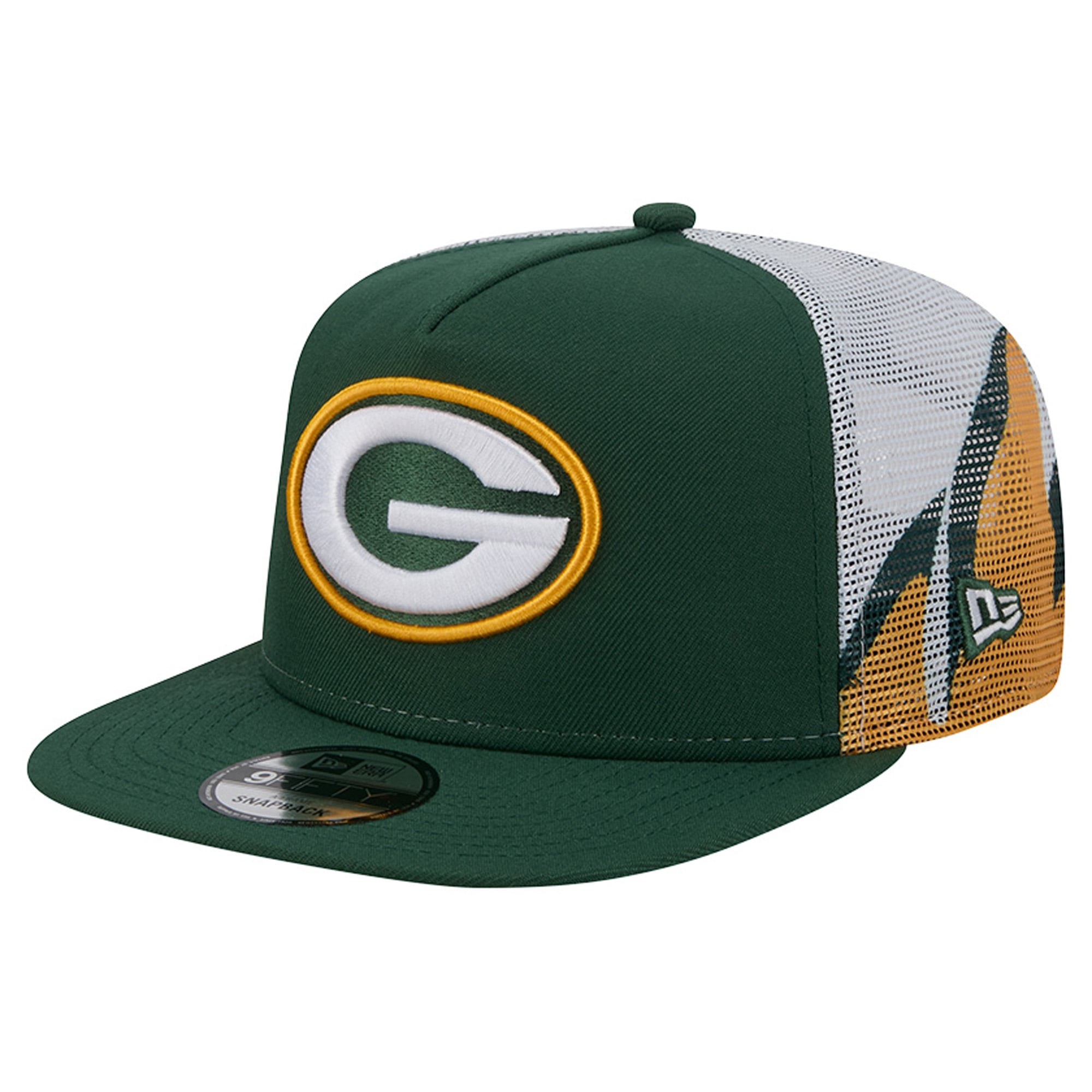 Casquette trucker New Era verte et or Green Bay Packers 9FIFTY à fermeture snapback pour homme