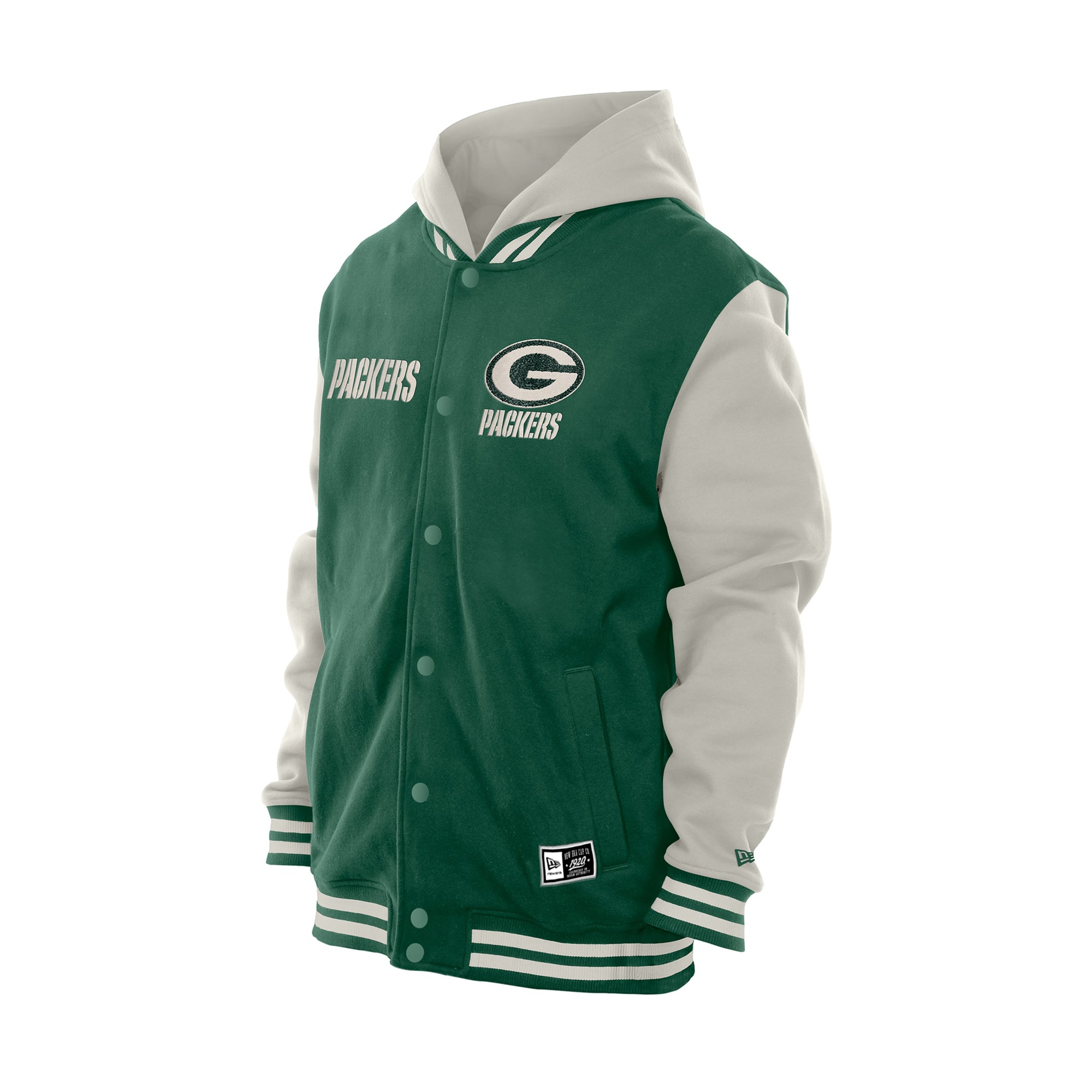 Men's New Era Green/Gray Green Bay Packers Full-Snap Fleece Hooded Jacket