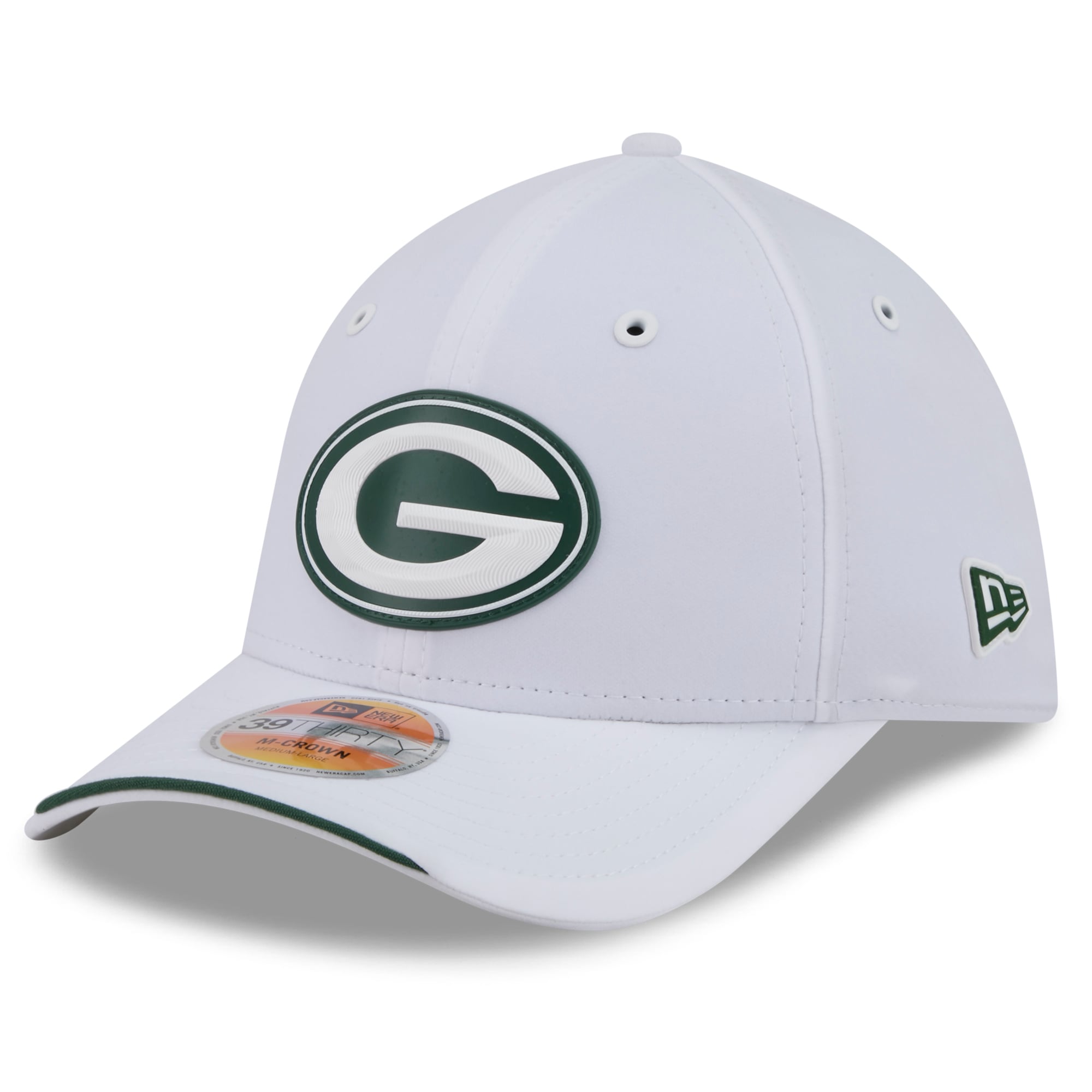 Casquette New Era blanche Green Bay Packers 2026 Sideline 39THIRTY M-Crown Flex pour homme