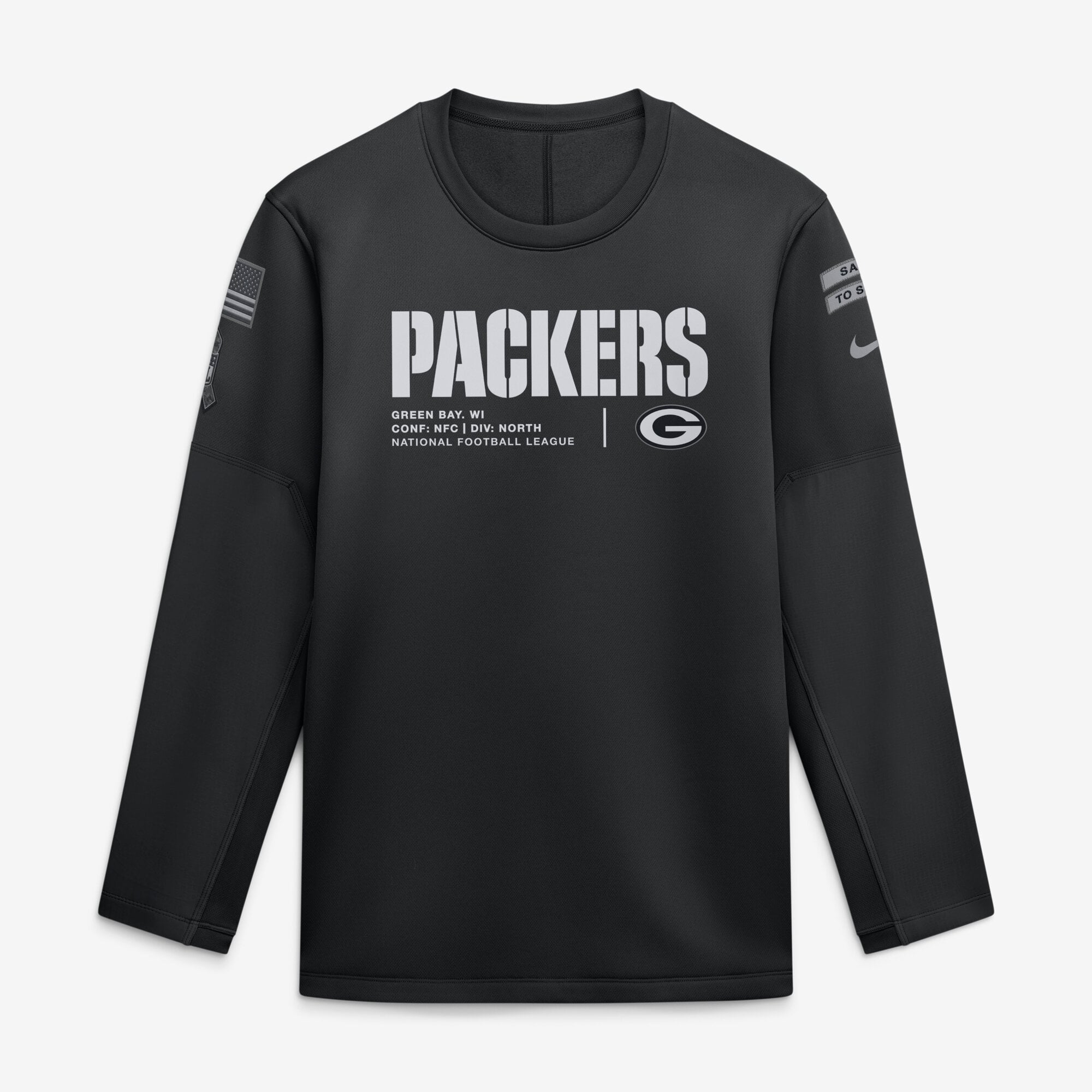 Sweat-shirt Nike Green Bay Packers 2026 Salute to Service Sideline Coaches à col rond Therma-FIT pour homme, noir
