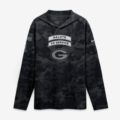  Green Bay Packers Nike 2026 Salute to Service Sideline Lightweight Hooded Dri-FIT Long Sleeve Top - Black