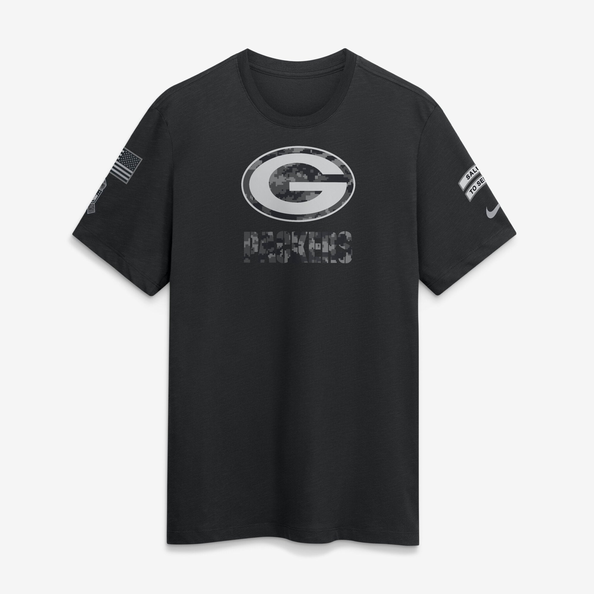 T-shirt Nike Green Bay Packers noir pour homme, édition spéciale 2026 « Salute to Service », en molleton.