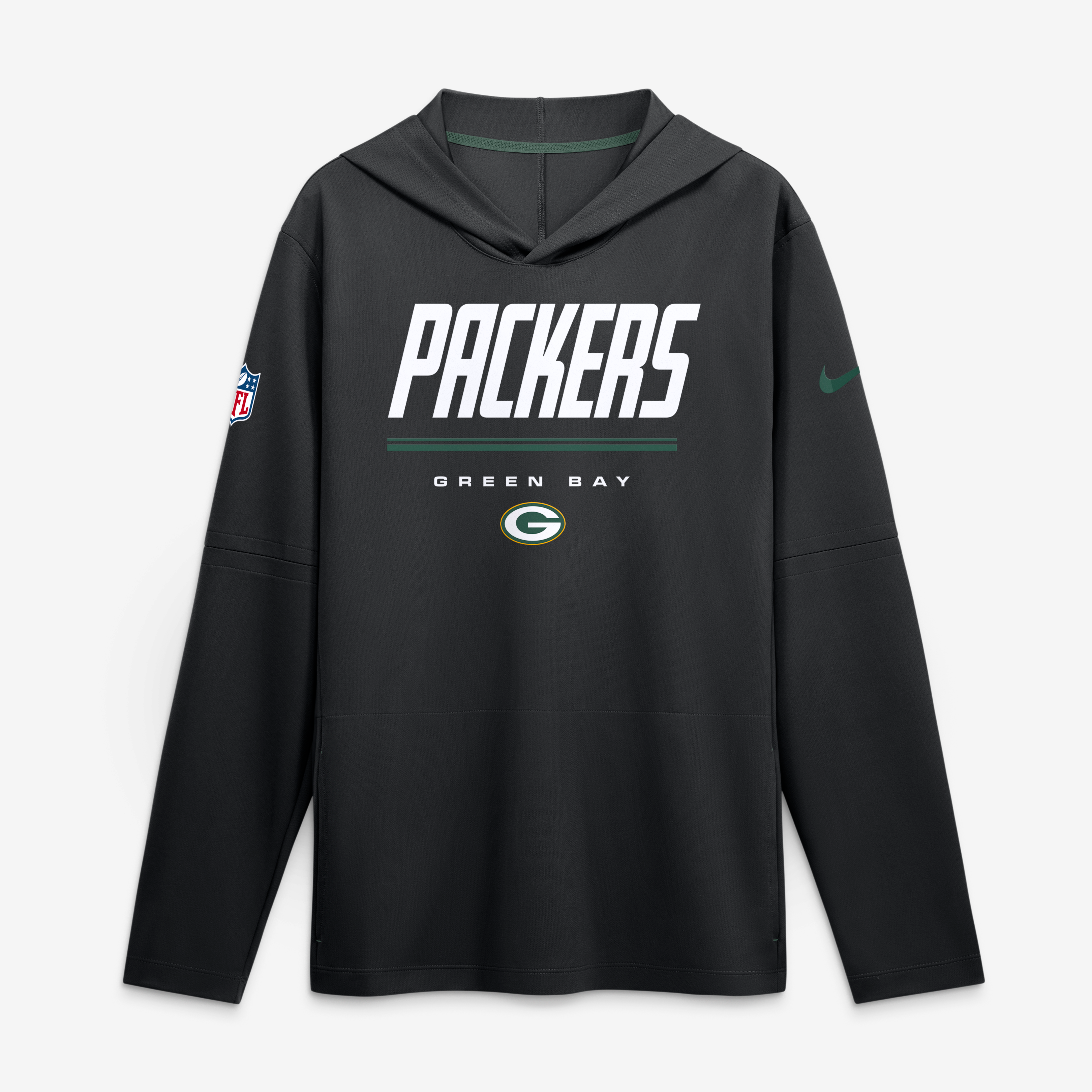 Men's Nike Green Bay Packers Sideline Game On Lightweight Long Sleeve Hooded Dri-FIT Top