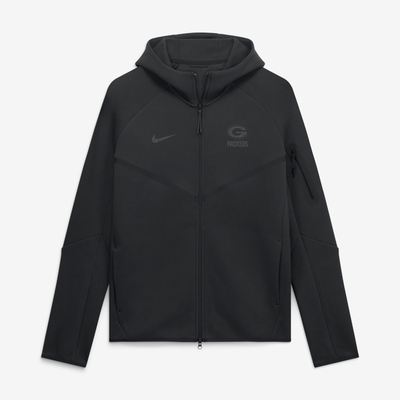  Green Bay Packers Nike Tech Fleece Raglan Full-Zip Windrunner Hoodie - Black