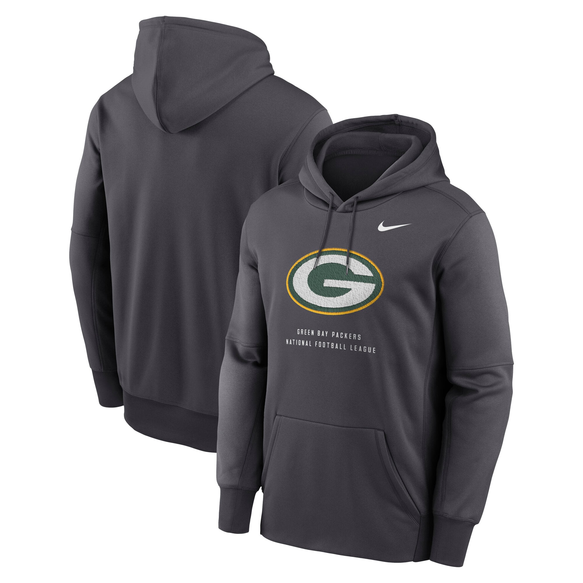 Men's Nike Charcoal Green Bay Packers Toss Sweep Therma-FIT Hoodie