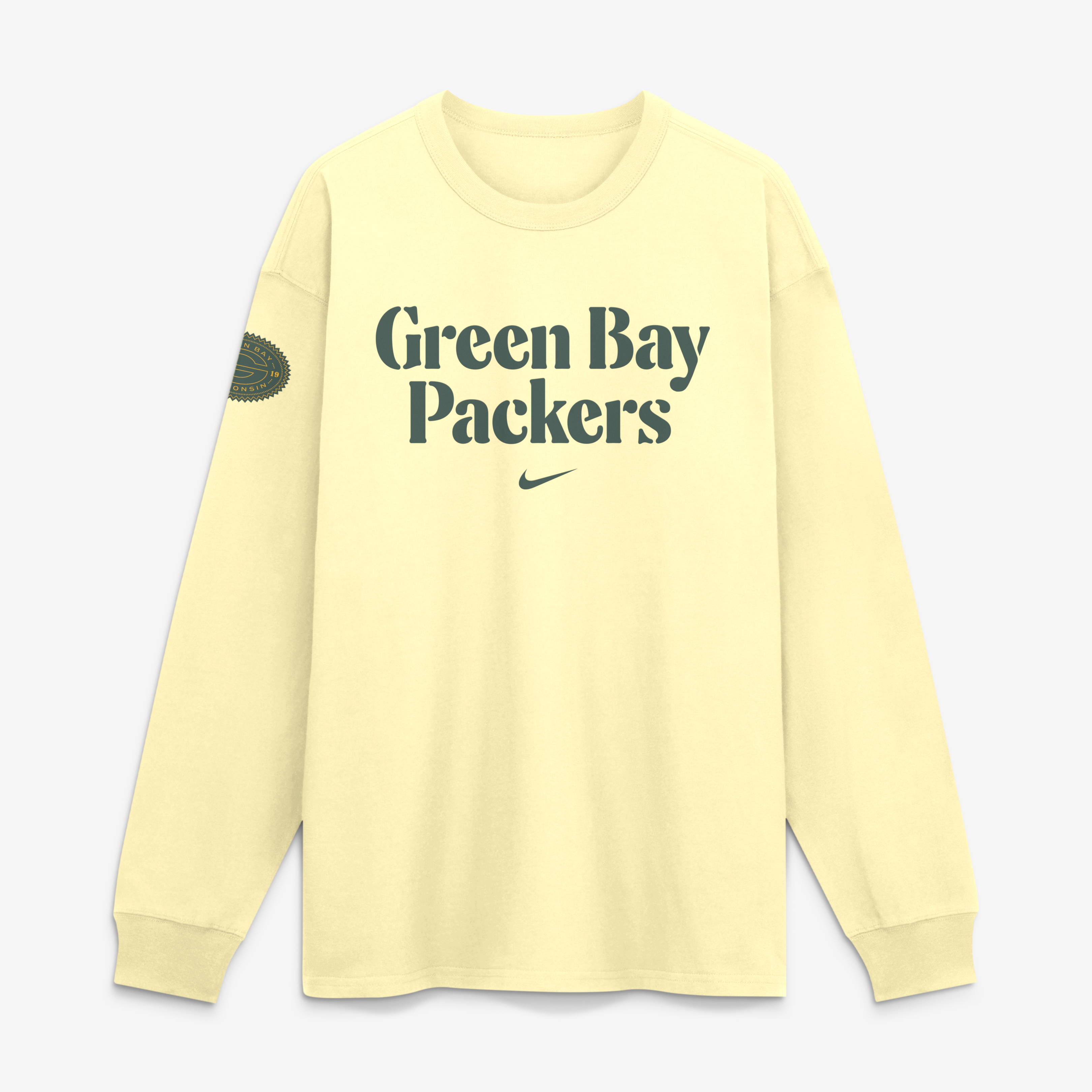 Men's Nike Cream Green Bay Packers 2026 Rivalries Collection Max90 Long Sleeve T-Shirt