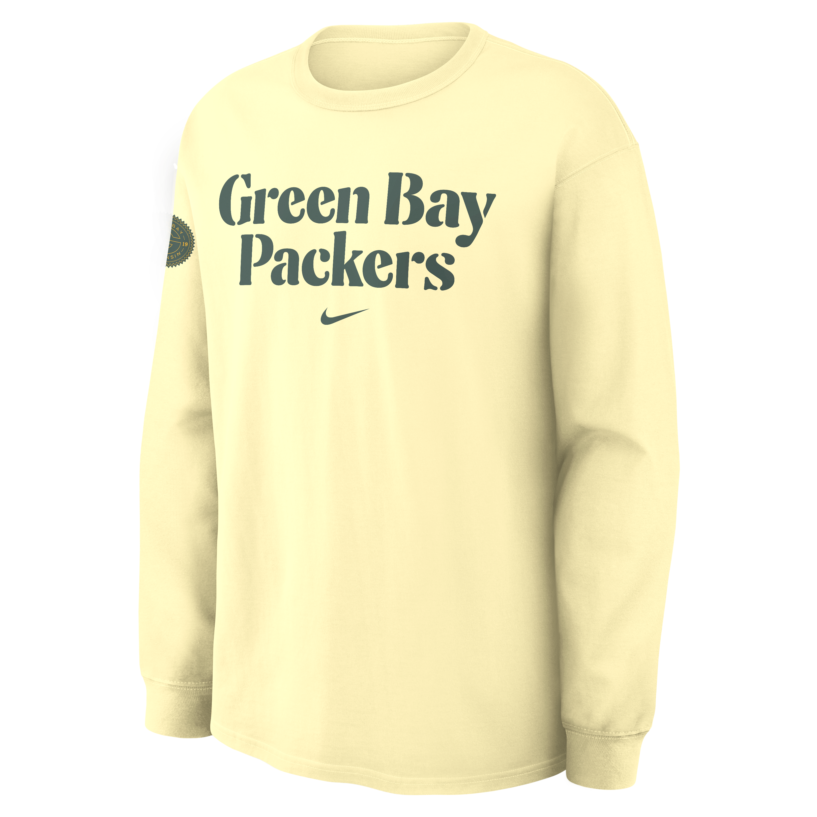 Men's Nike Cream Green Bay Packers 2026 Rivalries Collection Max90 Long Sleeve T-Shirt