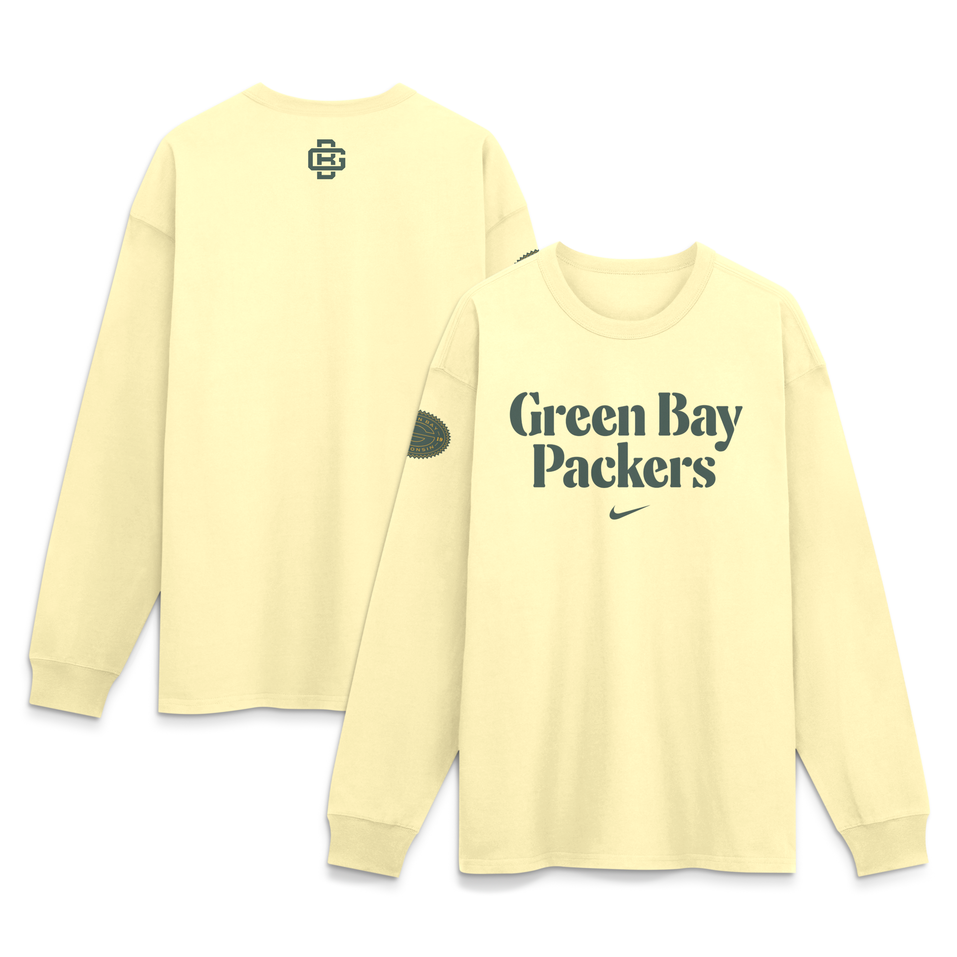 Men's Nike  Cream Green Bay Packers 2026 Rivalries Collection Max90 Long Sleeve T-Shirt