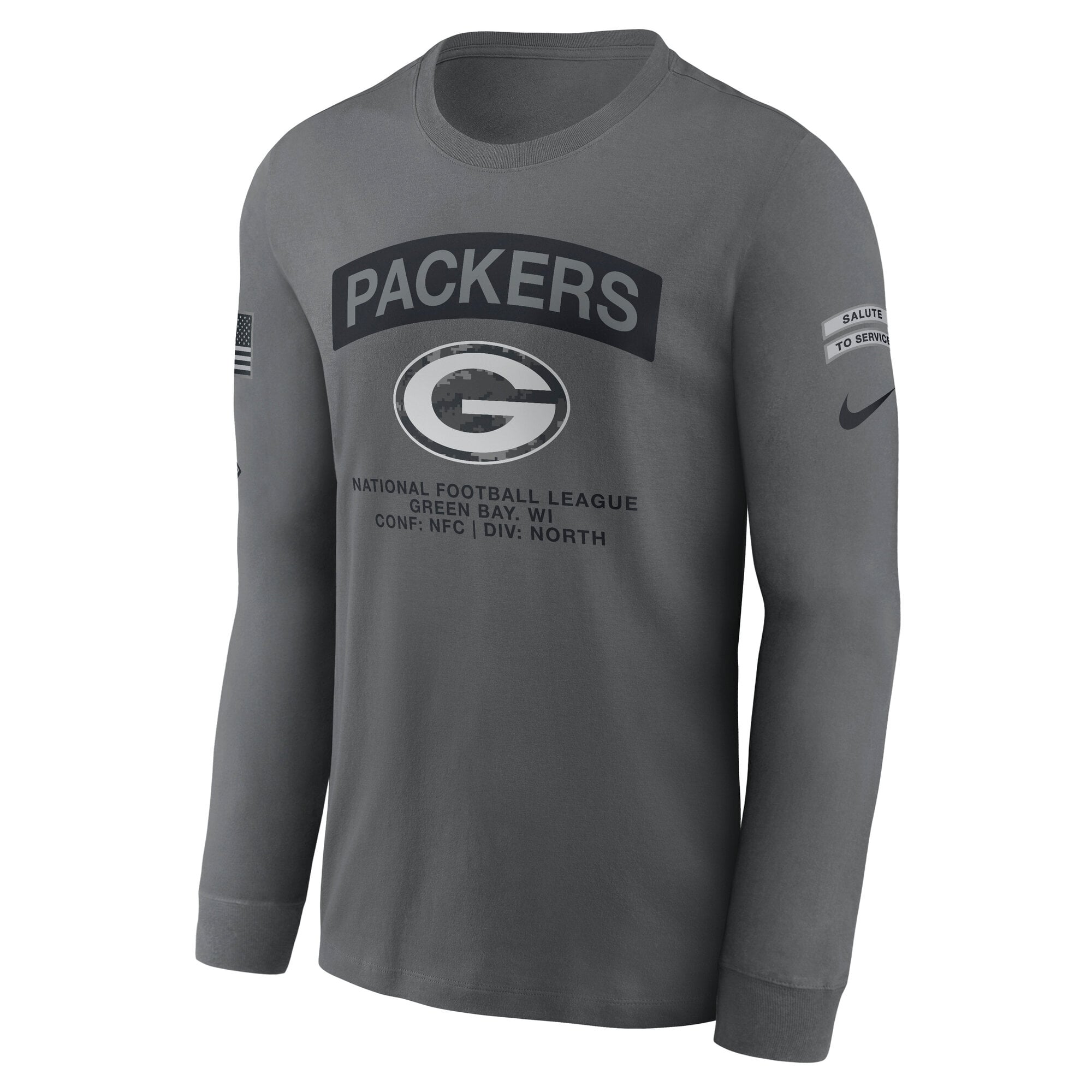 T-shirt à manches longues Nike Green Bay Packers 2026 Salute to Service pour homme, gris