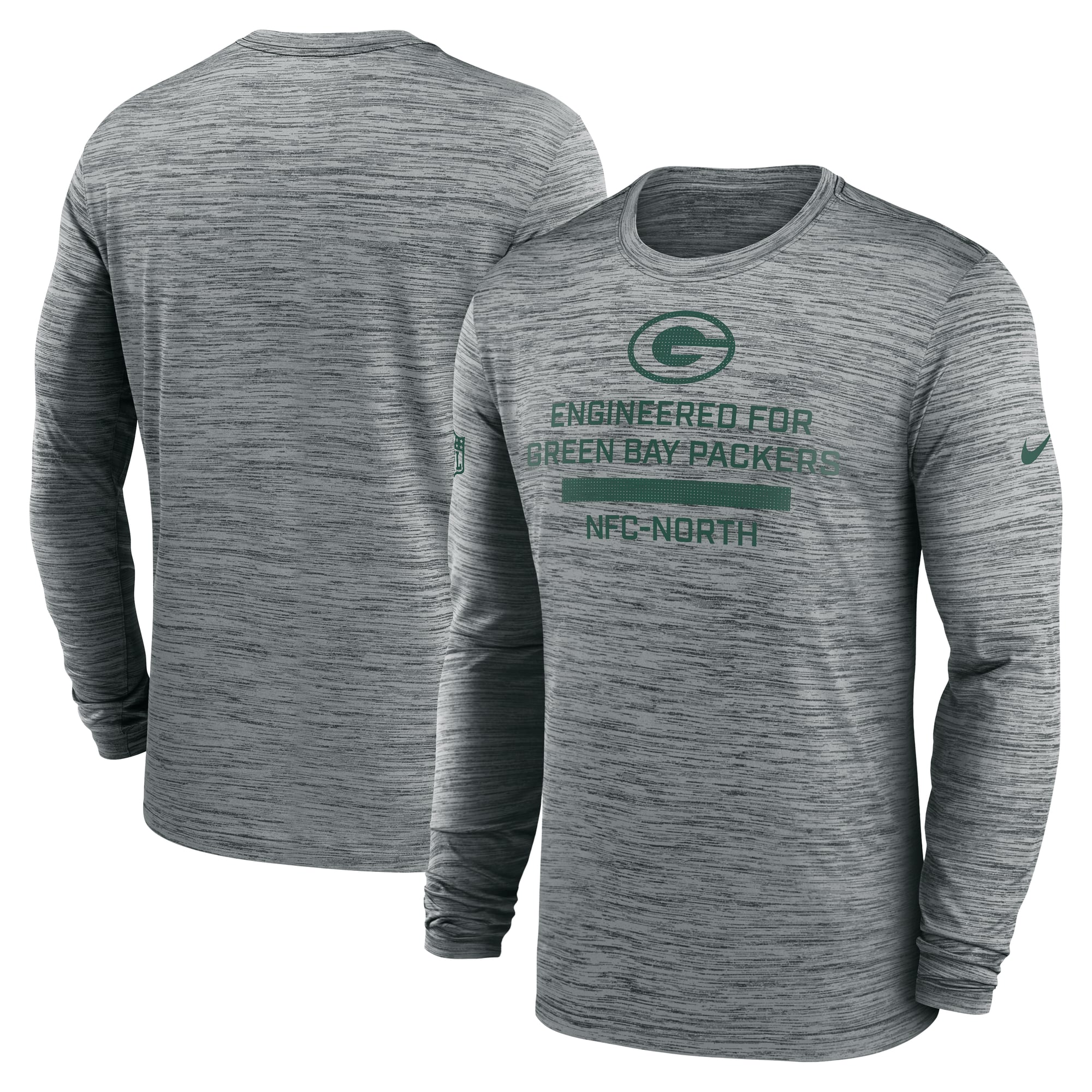 T-shirt à manches longues Nike Green Bay Packers Sideline Velocity Dri-FIT pour homme, gris