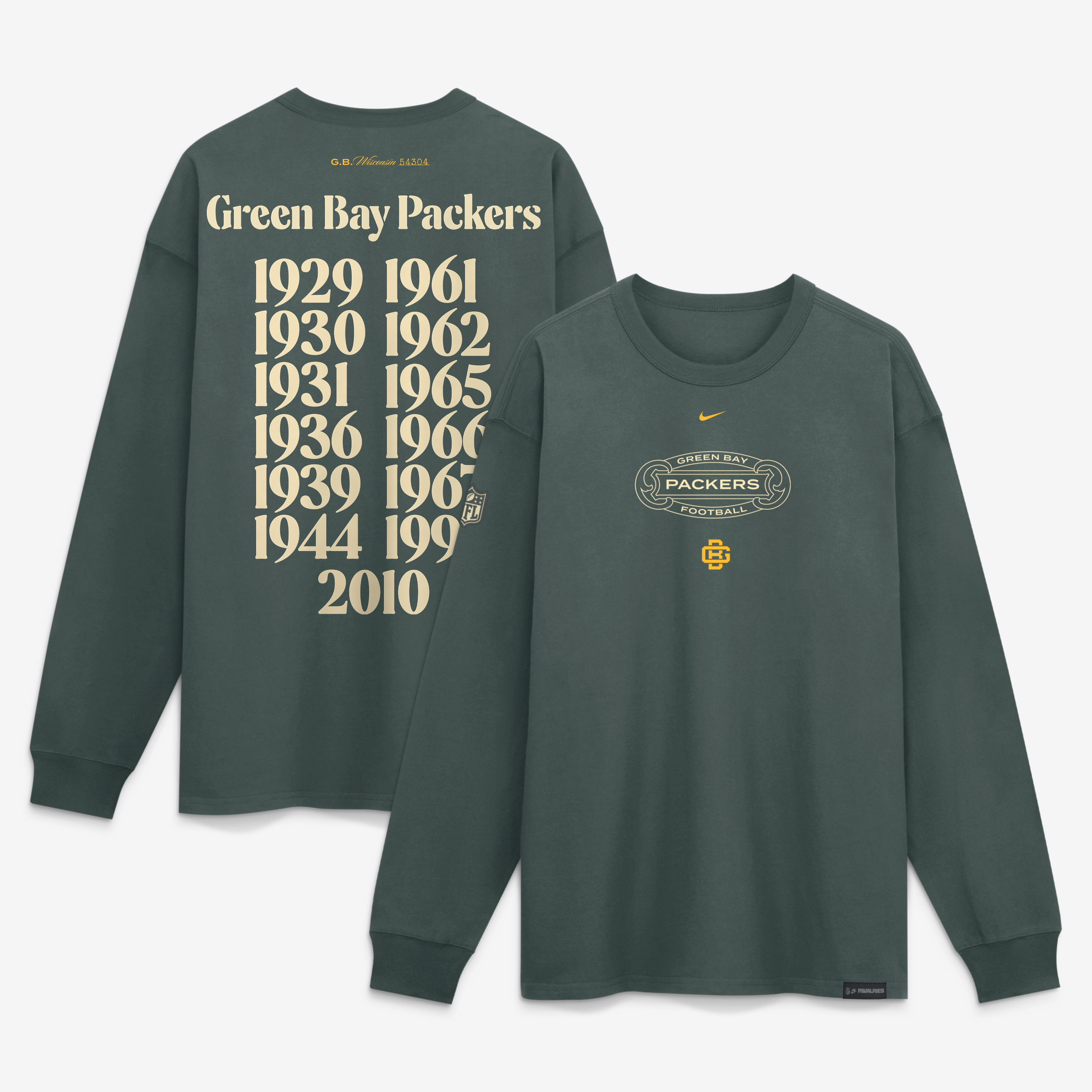 T-shirt à manches longues Nike Max90 pour homme, collection Green Bay Packers 2026 Rivalries, vert