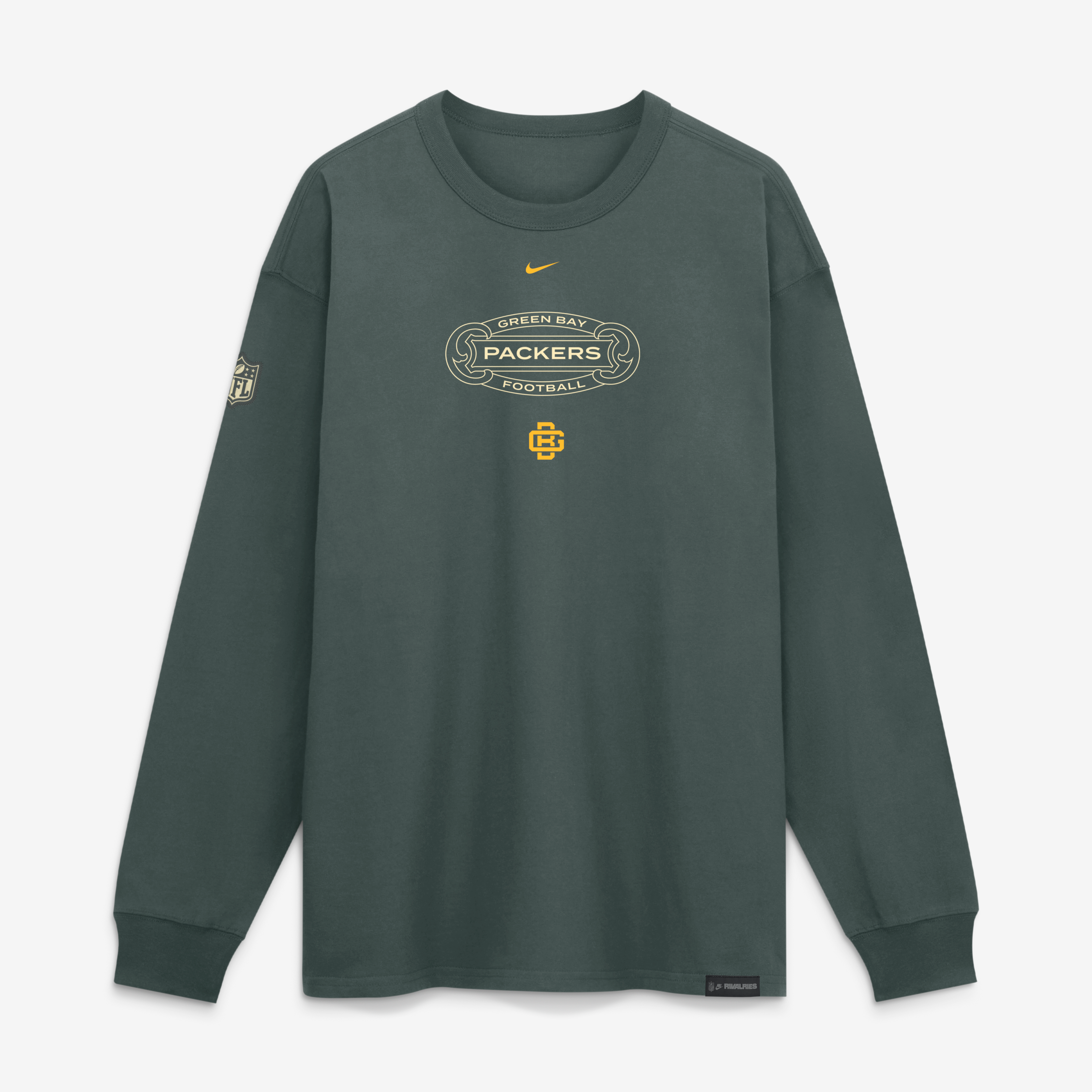 T-shirt à manches longues Nike Max90 pour homme, collection Green Bay Packers 2026 Rivalries, vert