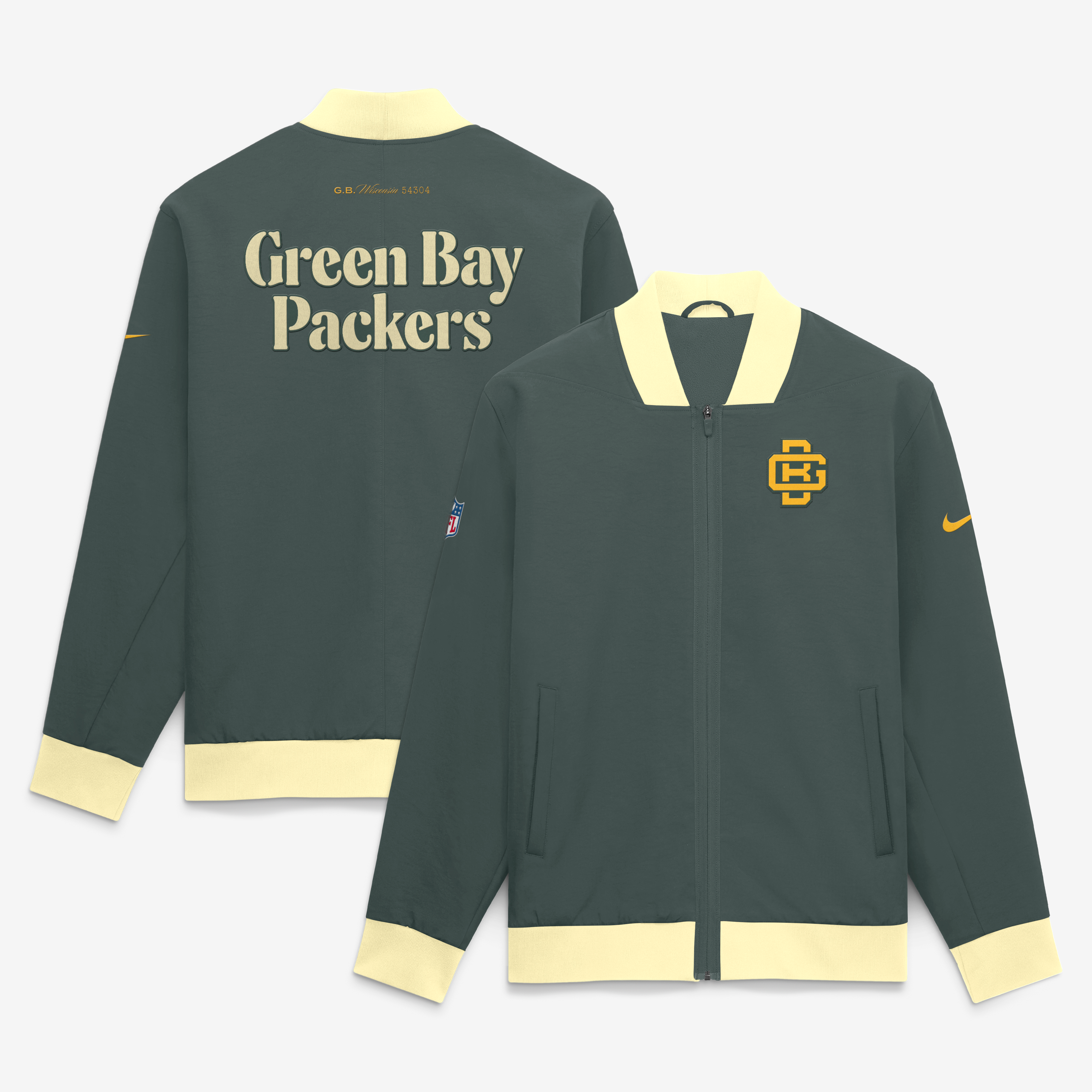 Men's Nike Green Bay Packers 2026 Rivalries Collection Sideline Bomber Jacket