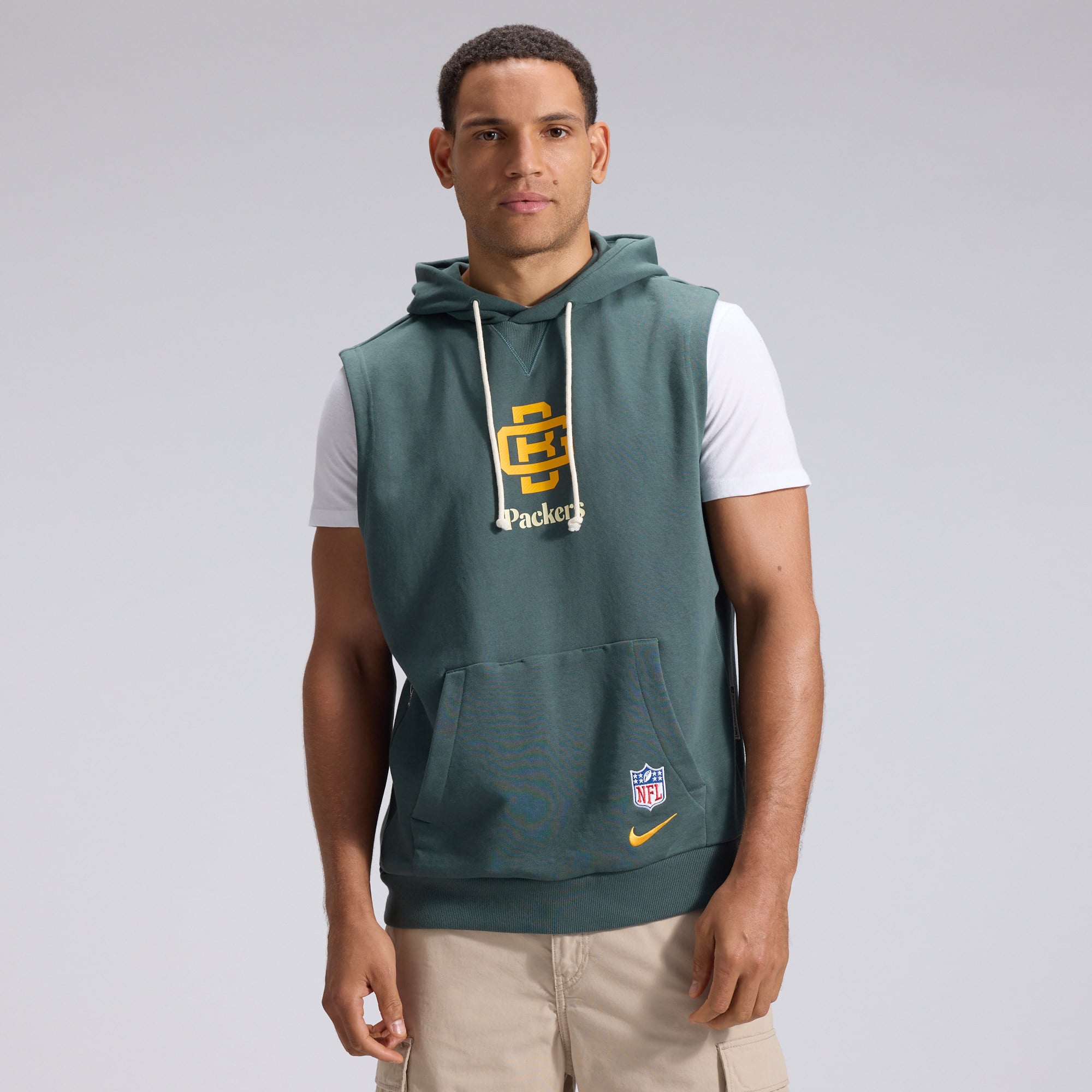 Men's Nike Green Bay Packers 2026 Rivalries Collection Sideline Sleeveless Fleece Hoodie