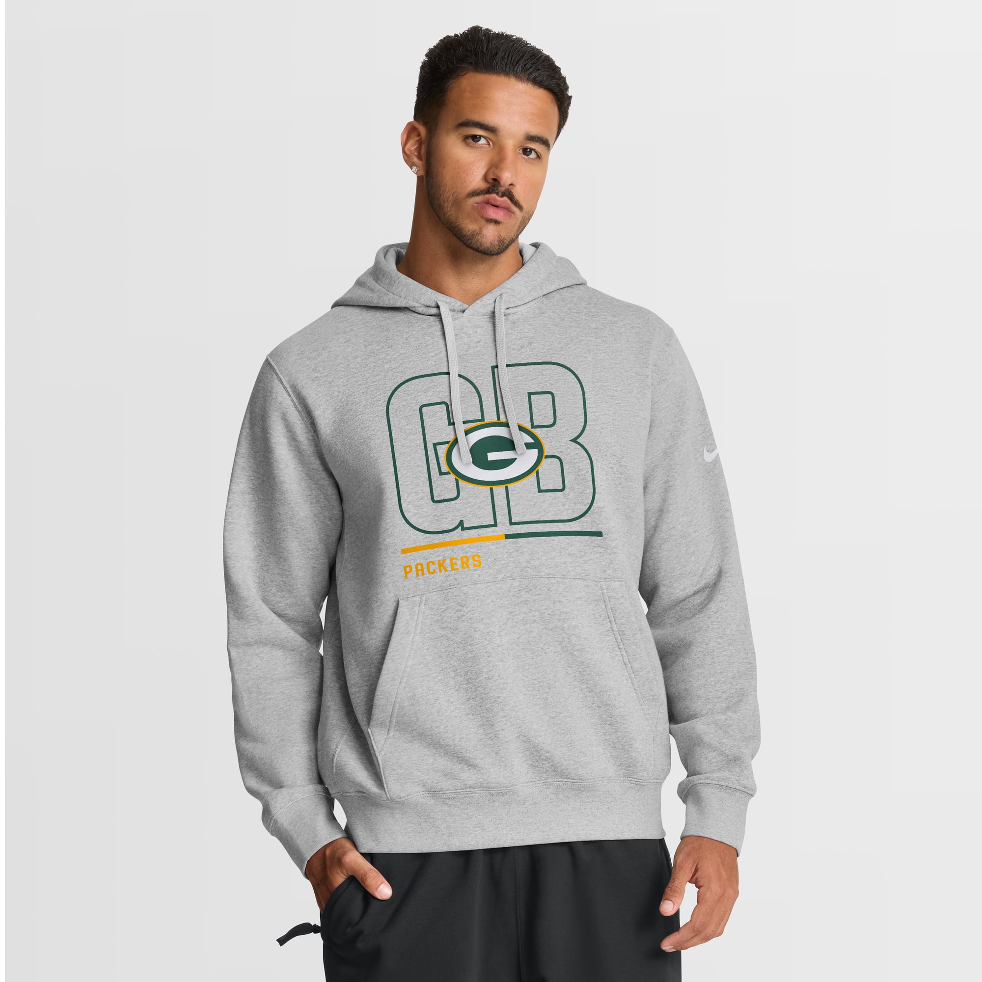 Sweat à capuche en polaire Nike City Code Club pour homme, gris chiné, Green Bay Packers