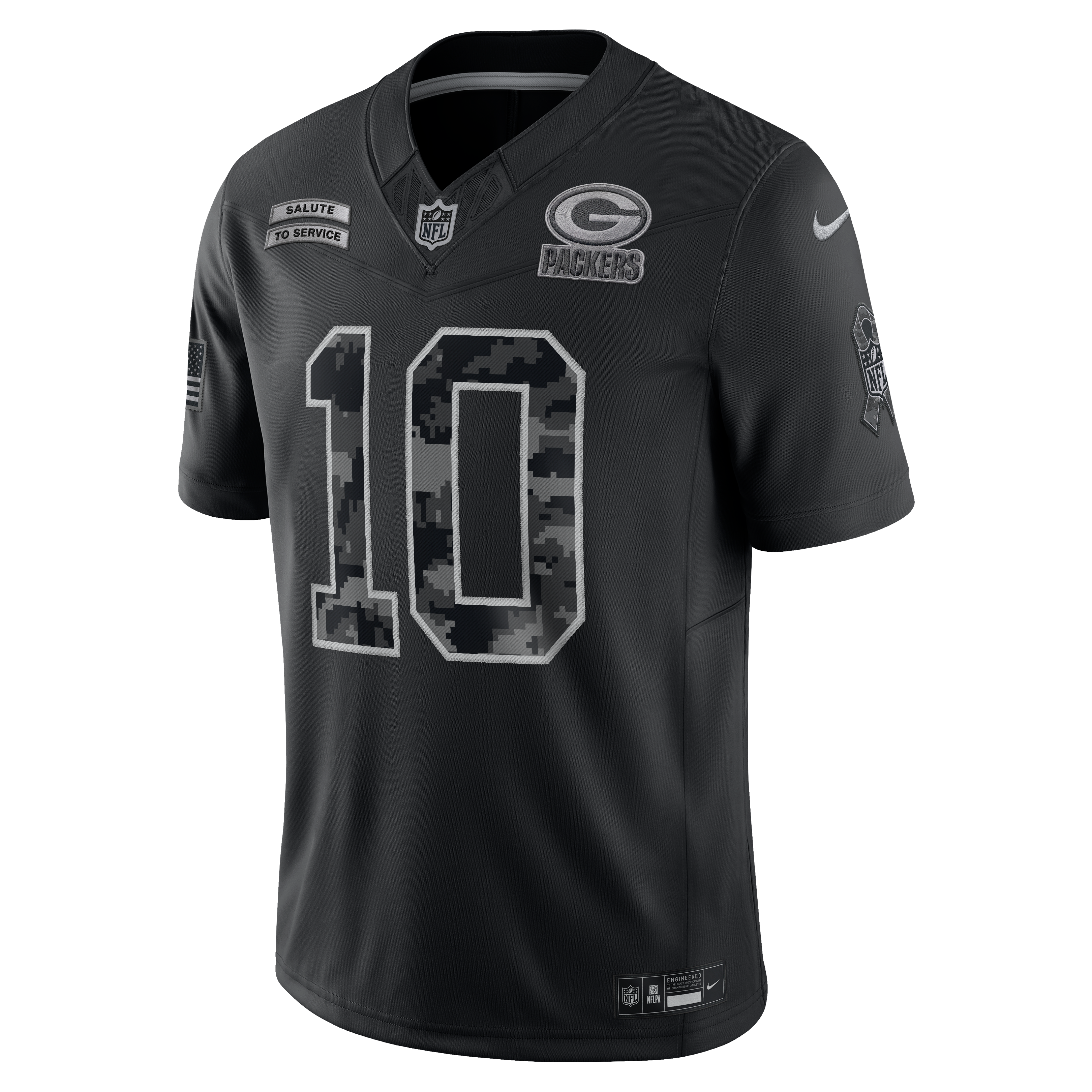 Maillot Nike Jordan Love noir Green Bay Packers 2026 Salute to Service pour homme, édition limitée cousue