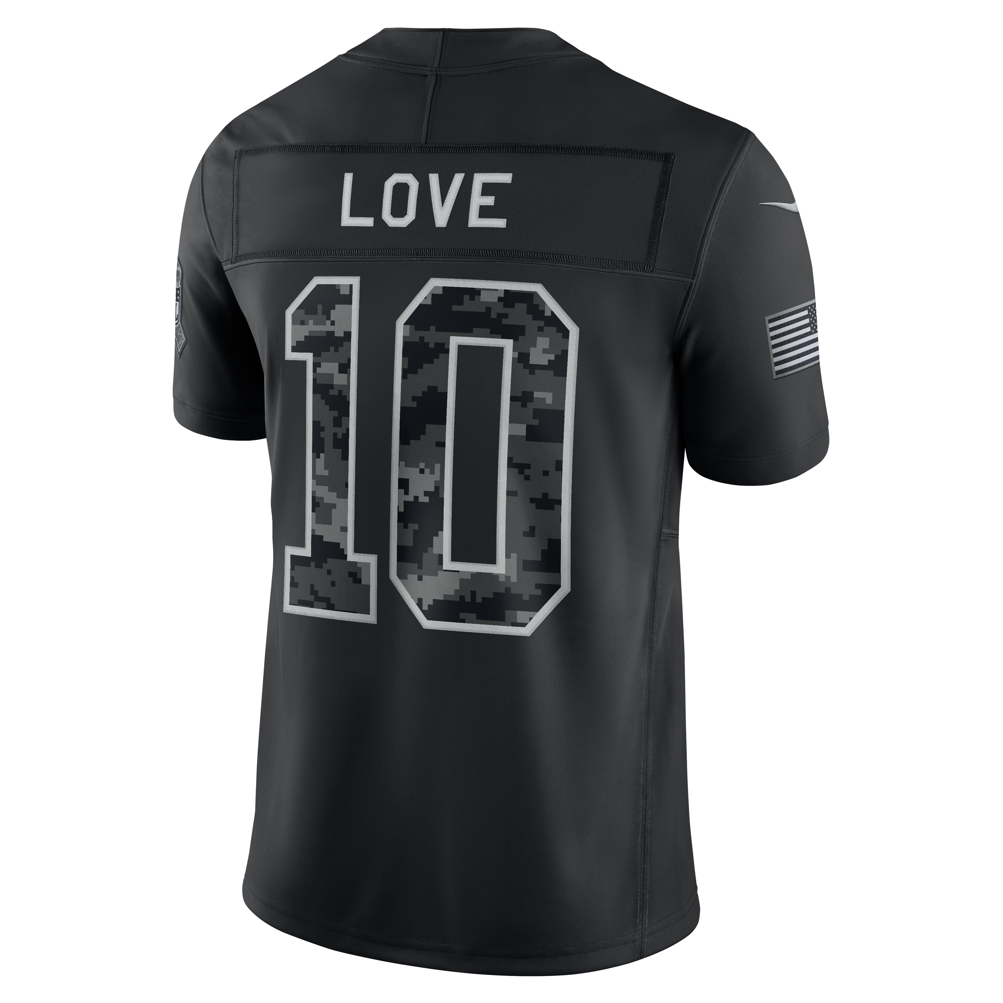 Maillot Nike Jordan Love noir Green Bay Packers 2026 Salute to Service pour homme, édition limitée cousue