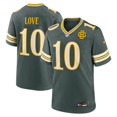Maillot de match vert de la collection Nike 2026 Rivalries des Green Bay Packers, porté par Jordan Love.