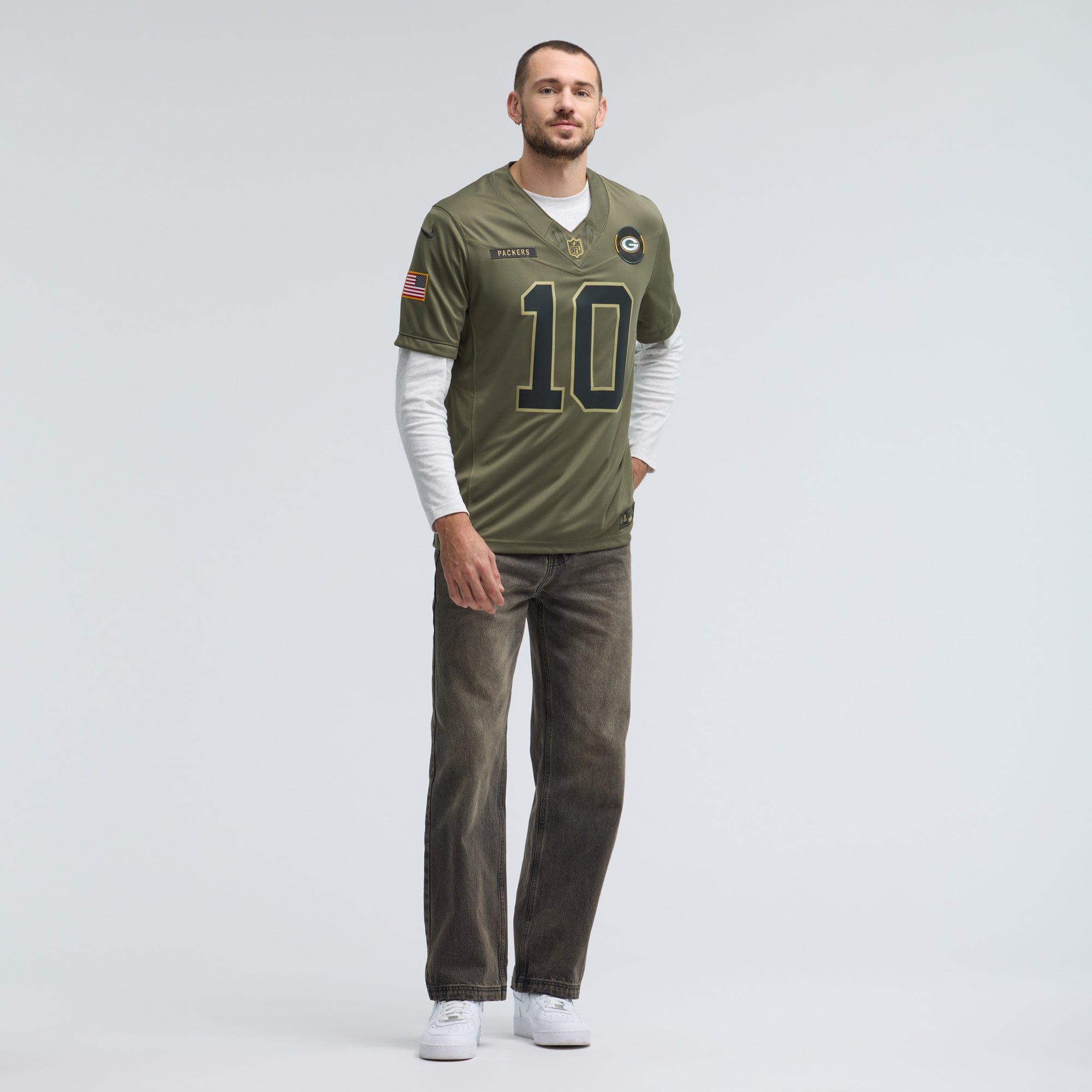 Men's Nike Jordan Love Olive Green Bay Packers 2025 Salute to Service Limited Jersey