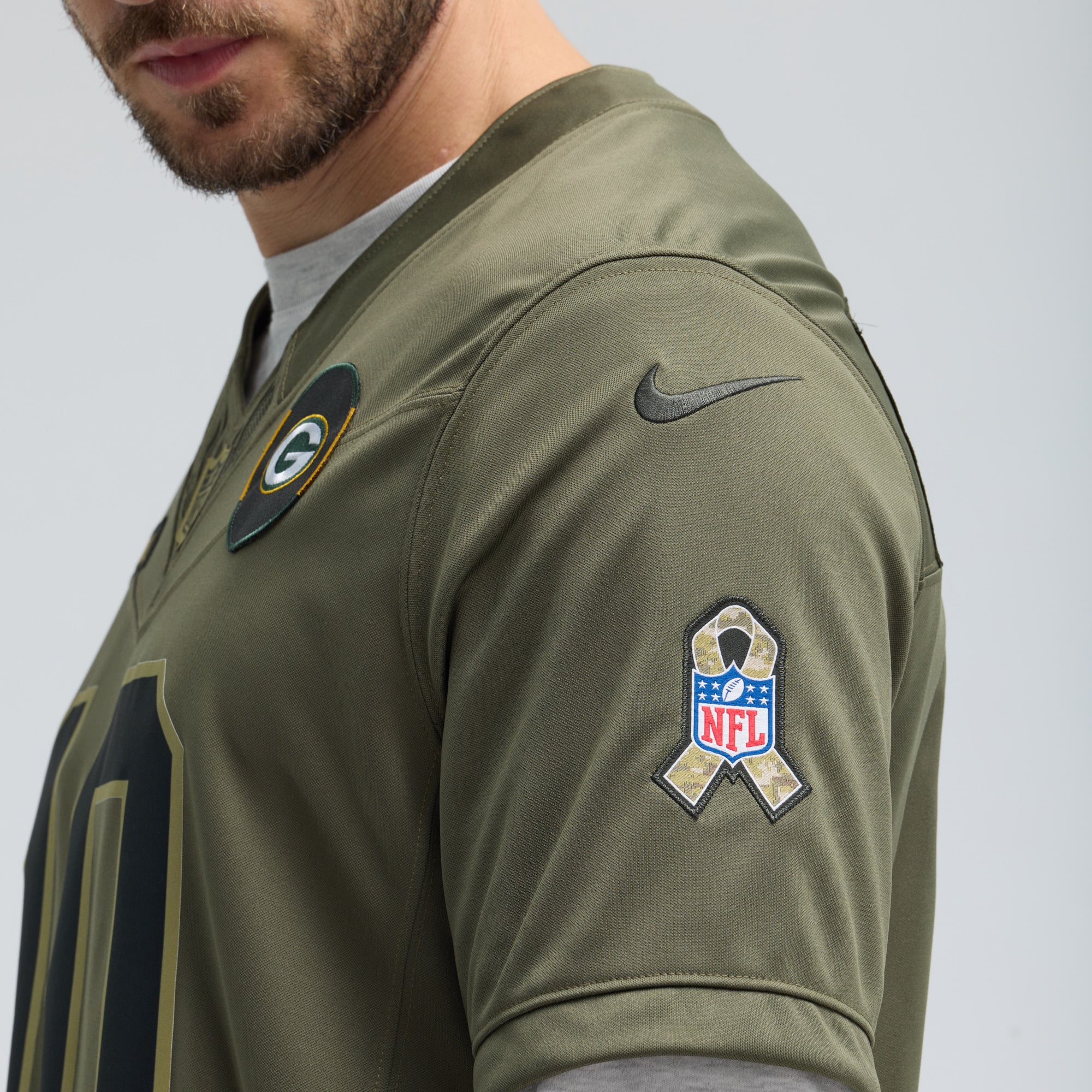 Men's Nike Jordan Love Olive Green Bay Packers 2025 Salute to Service Limited Jersey