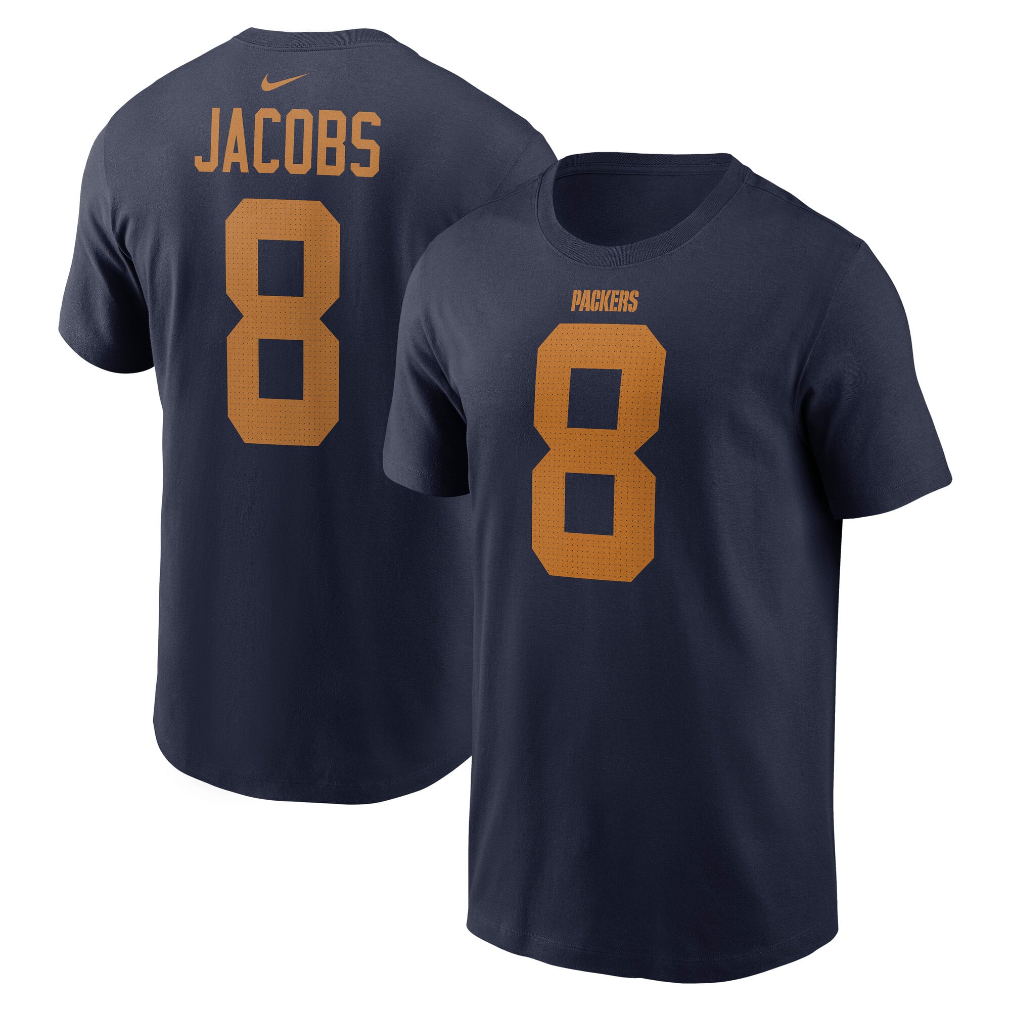 Men's Nike Josh Jacobs Navy Green Bay Packers Name & Number T-Shirt