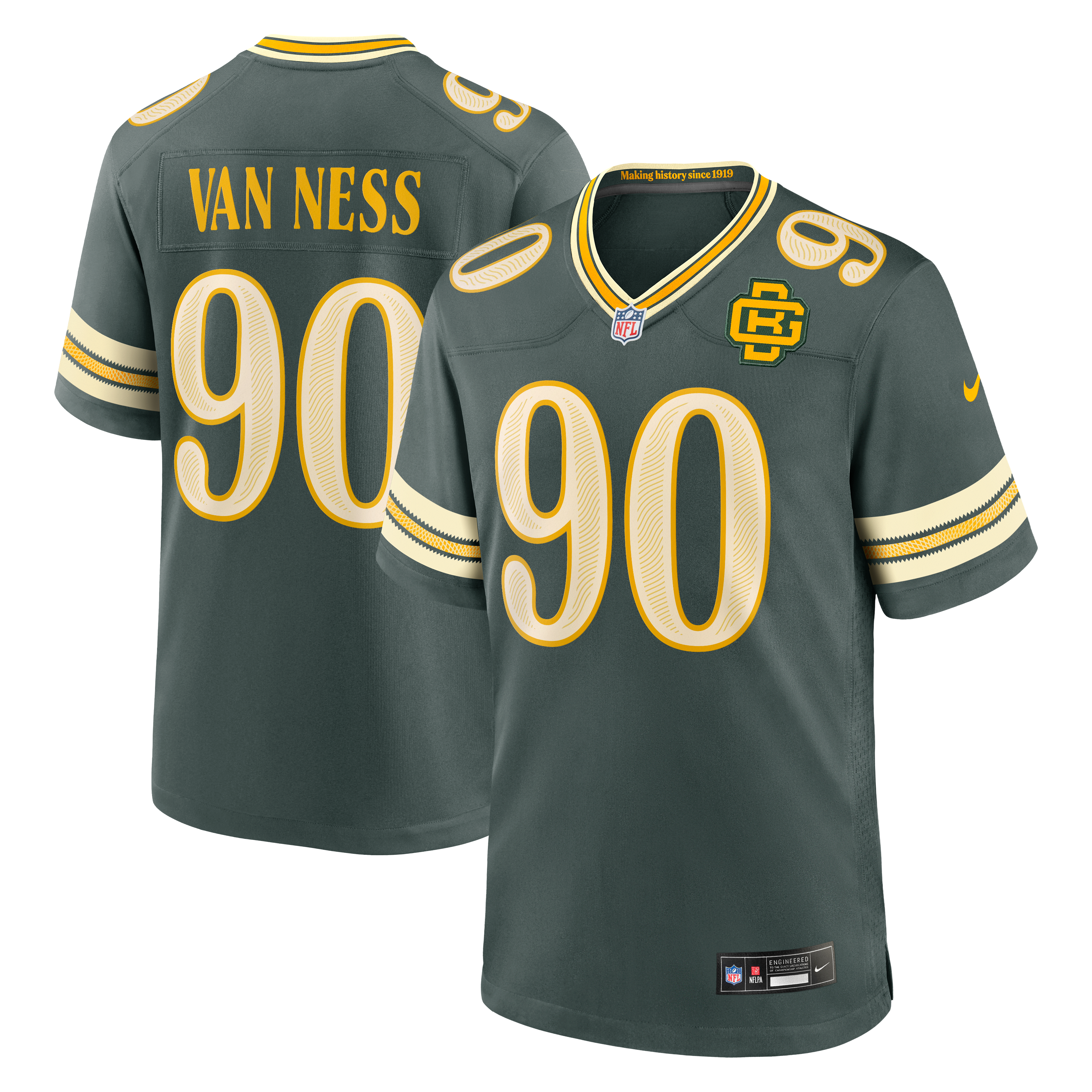 Men's Nike Lukas Van Ness Green Bay Packers 2026 Rivalries Collection Game Jersey