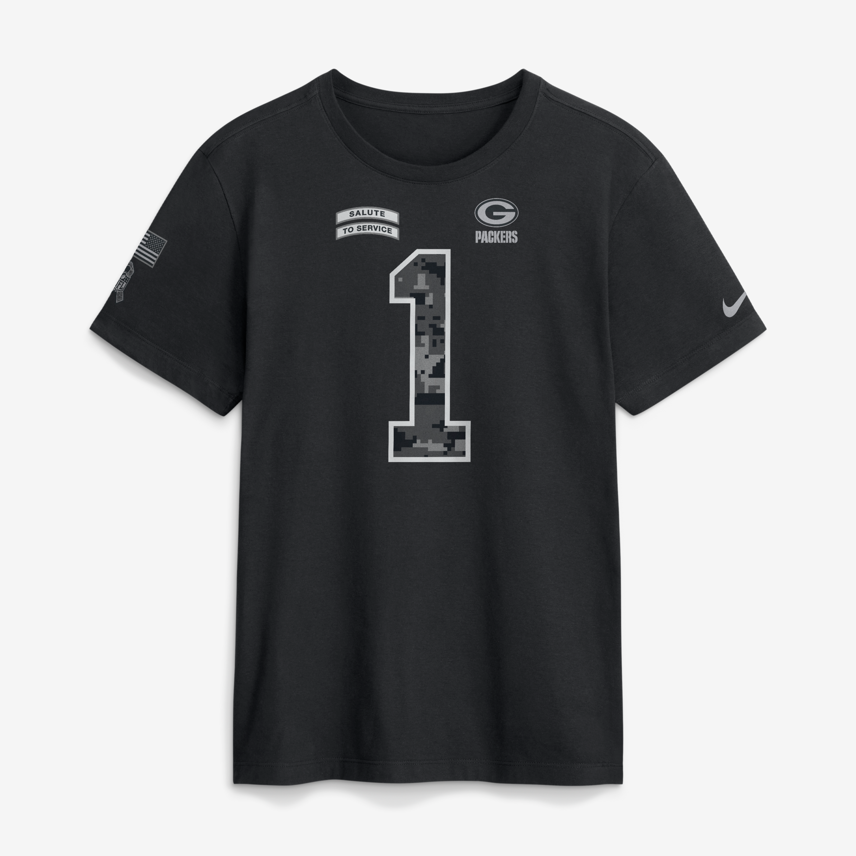 T-shirt Nike Micah Parsons noir Green Bay Packers 2026 Salute to Service pour homme, avec nom et numéro