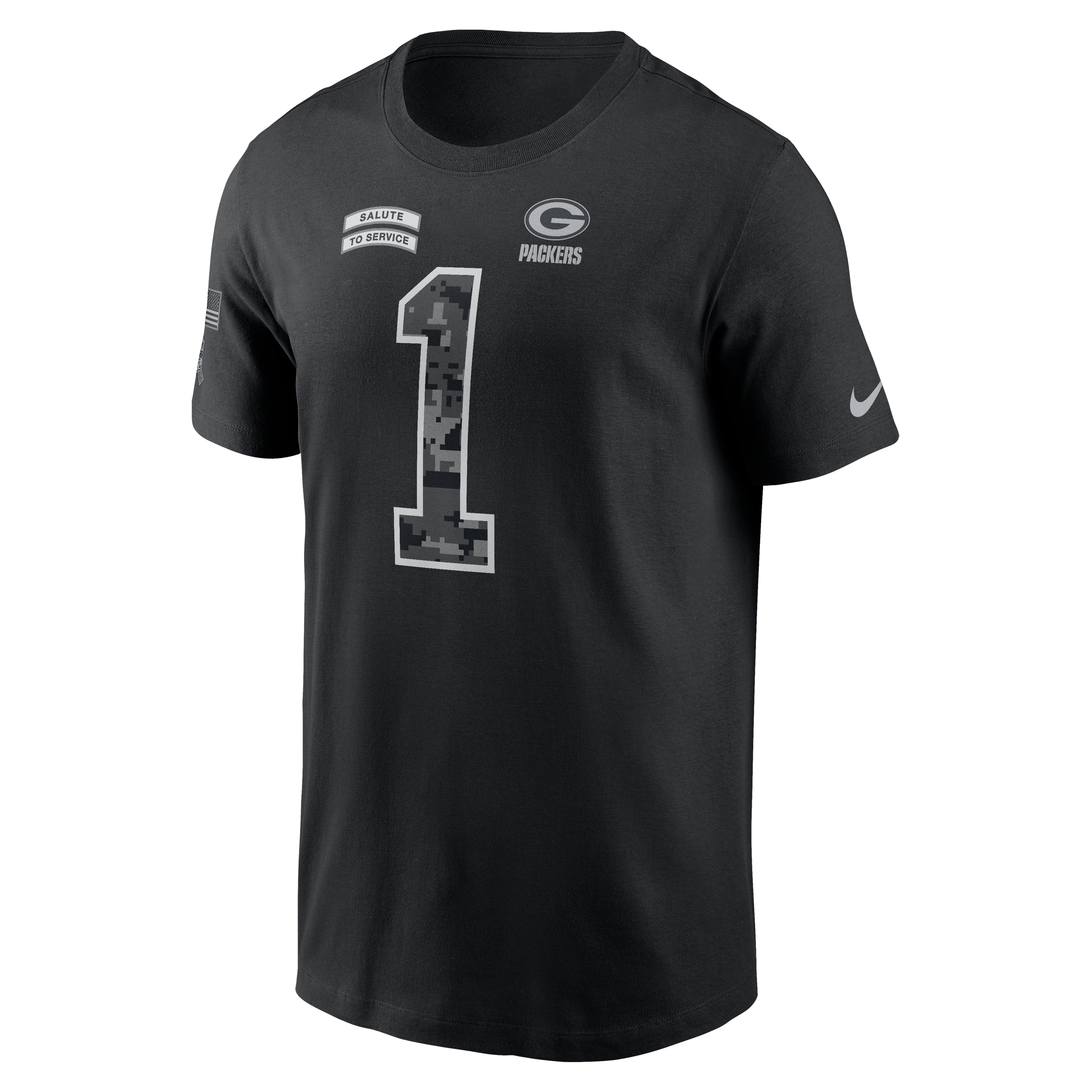 T-shirt Nike Micah Parsons noir Green Bay Packers 2026 Salute to Service pour homme, avec nom et numéro