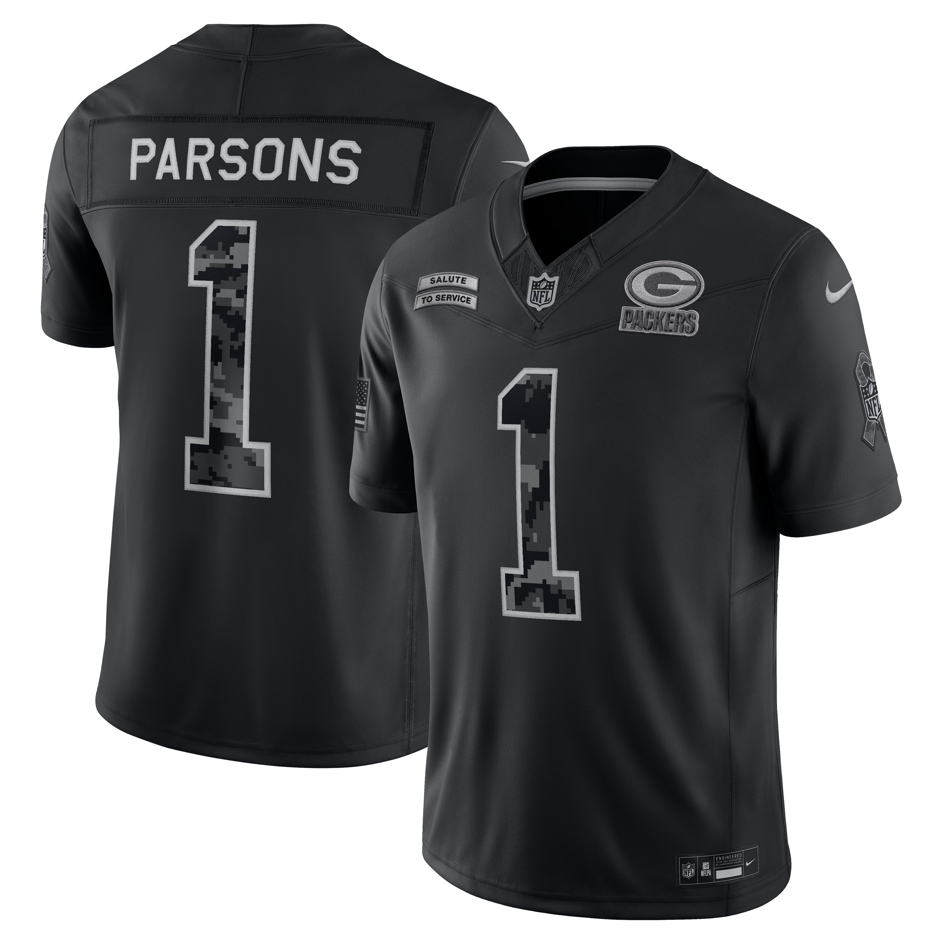 Maillot Nike Micah Parsons noir Green Bay Packers 2026 Salute to Service, édition limitée cousue