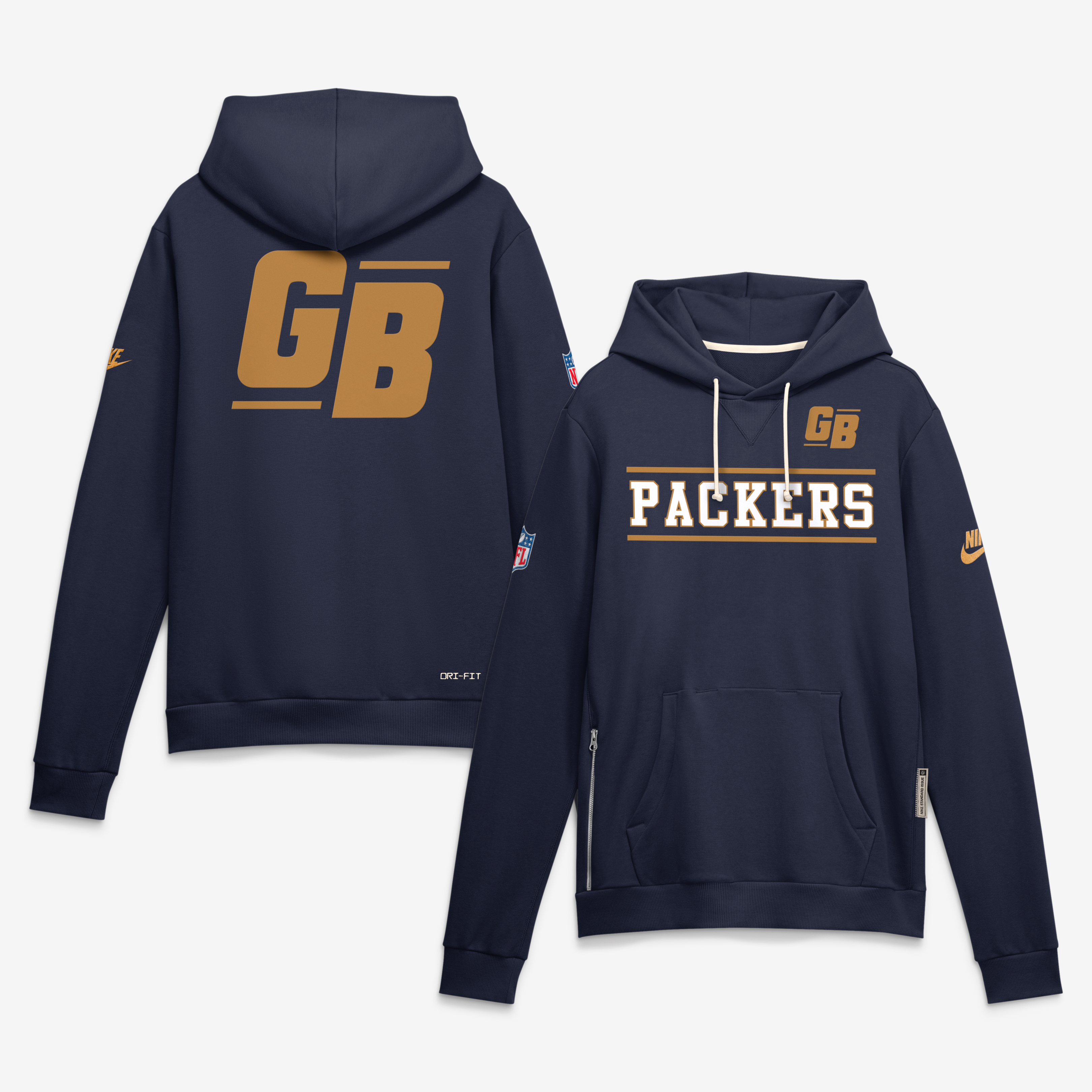 Men's Nike Navy Green Bay Packers Alt Sideline Standard Issue Dri-FIT Hoodie