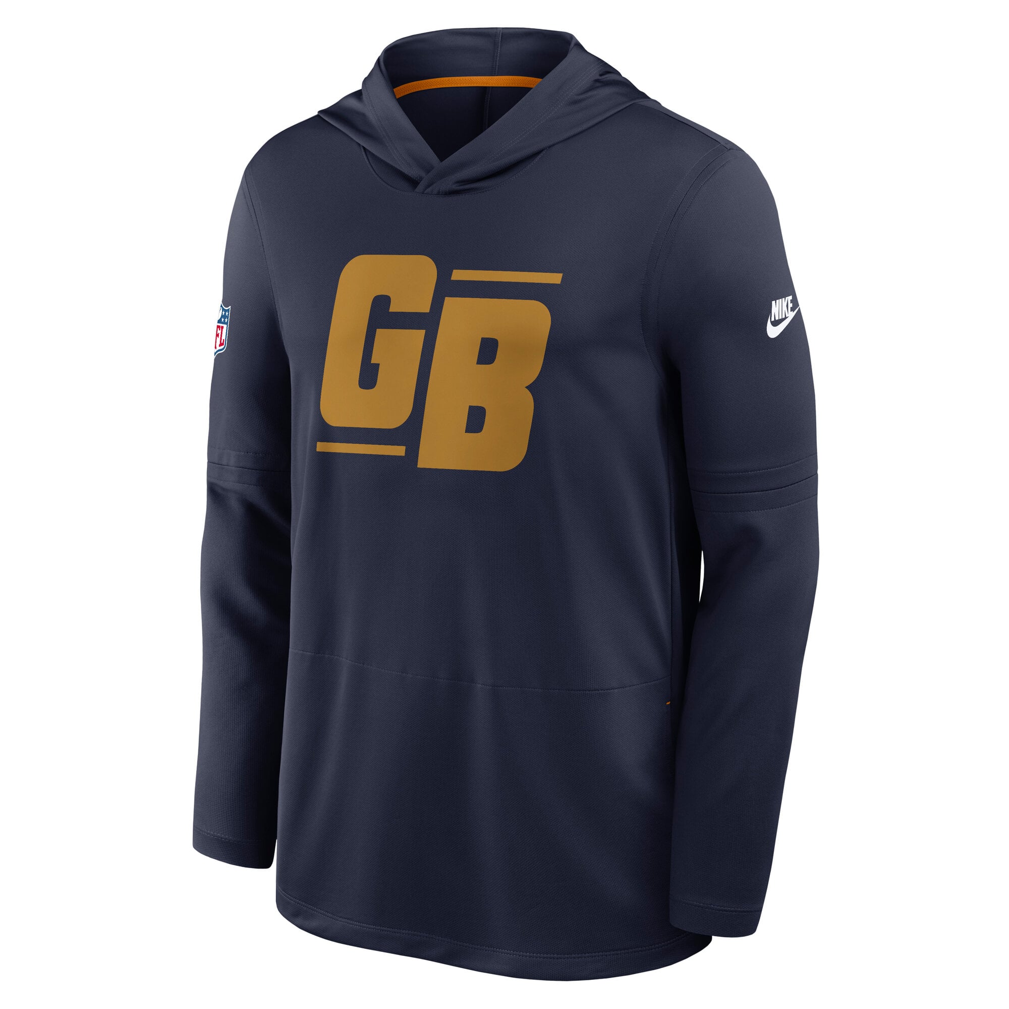Men's Nike Navy Green Bay Packers Big & Tall Sideline Place Kicker Alternate Lightweight Hooded Long Sleeve Dri-FIT Top