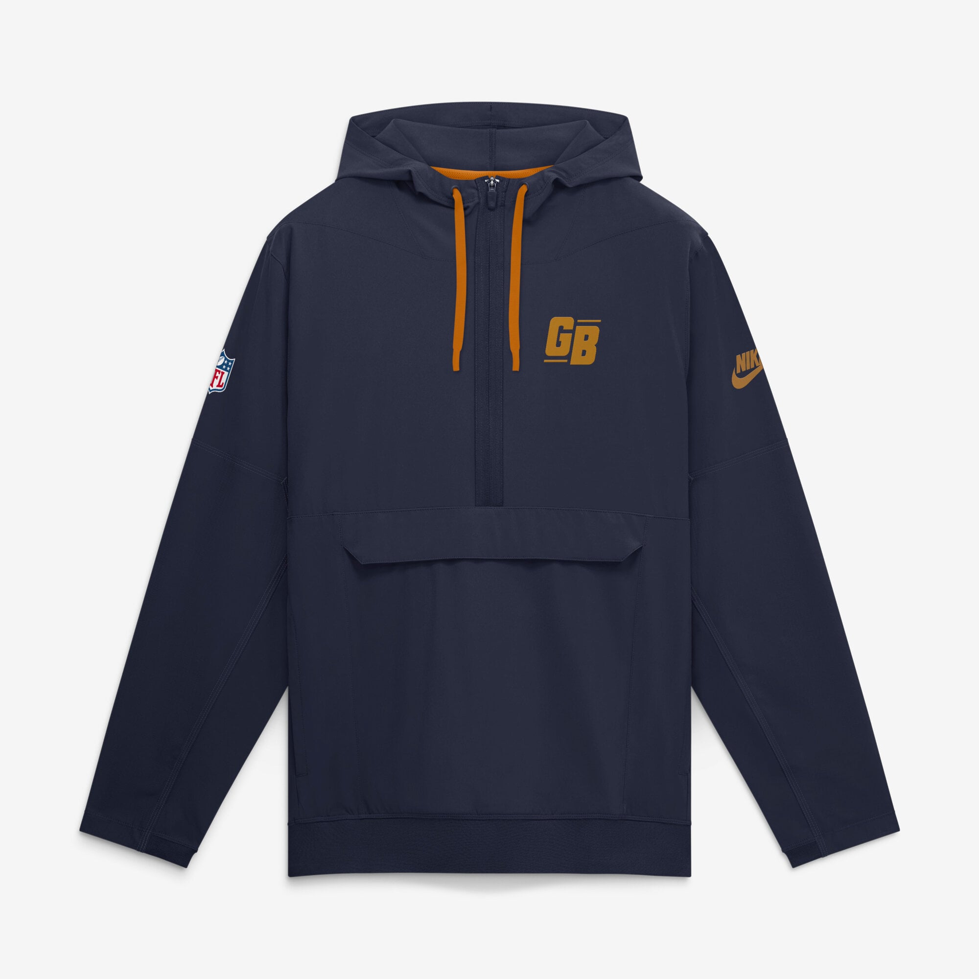Men's Nike Navy Green Bay Packers Sideline Broken Rules Alternate Anorak Half-Zip Hooded Jacket