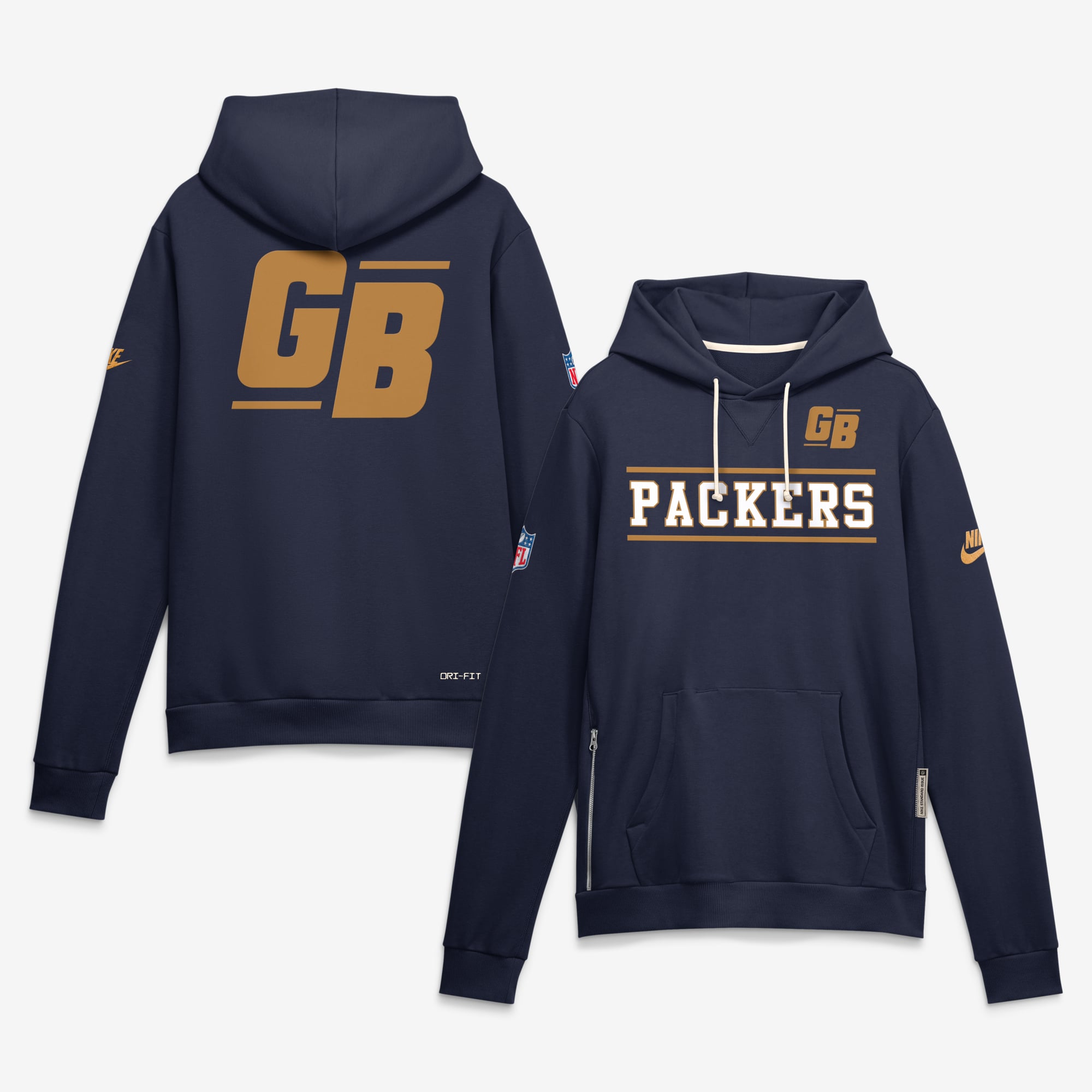 Men's Nike Navy Green Bay Packers Standard Issue Replay Officials Alternate Dri-FIT Hoodie