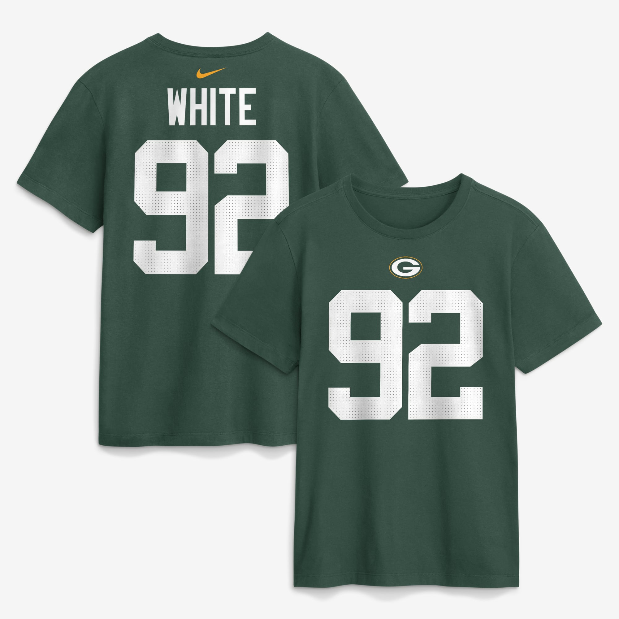 T-shirt Nike pour homme, blanc et vert, avec le nom numéro retirés de Reggie, des Green Bay Packers.