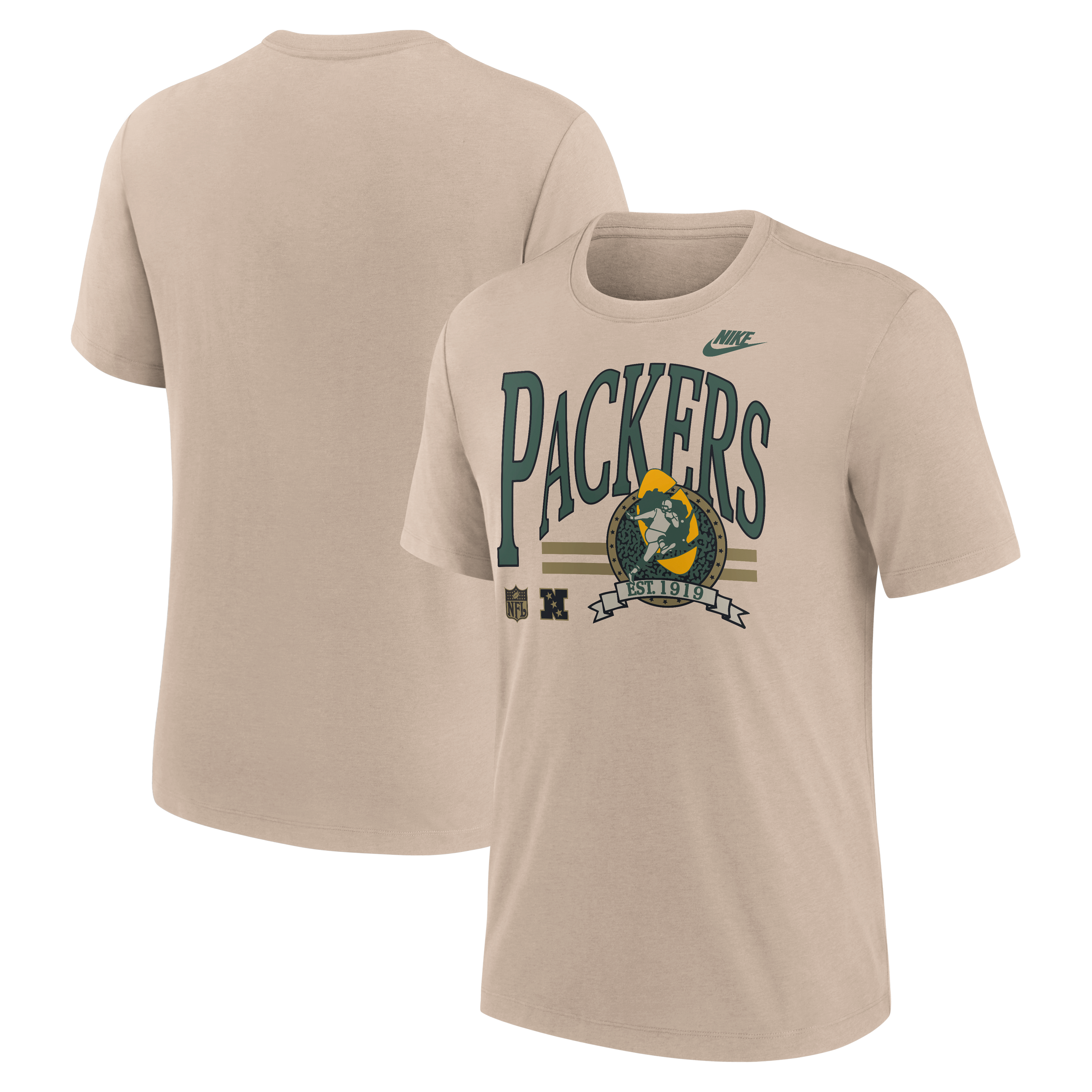 Men's Nike Sand Green Bay Packers Rewind Tri-Blend T-Shirt