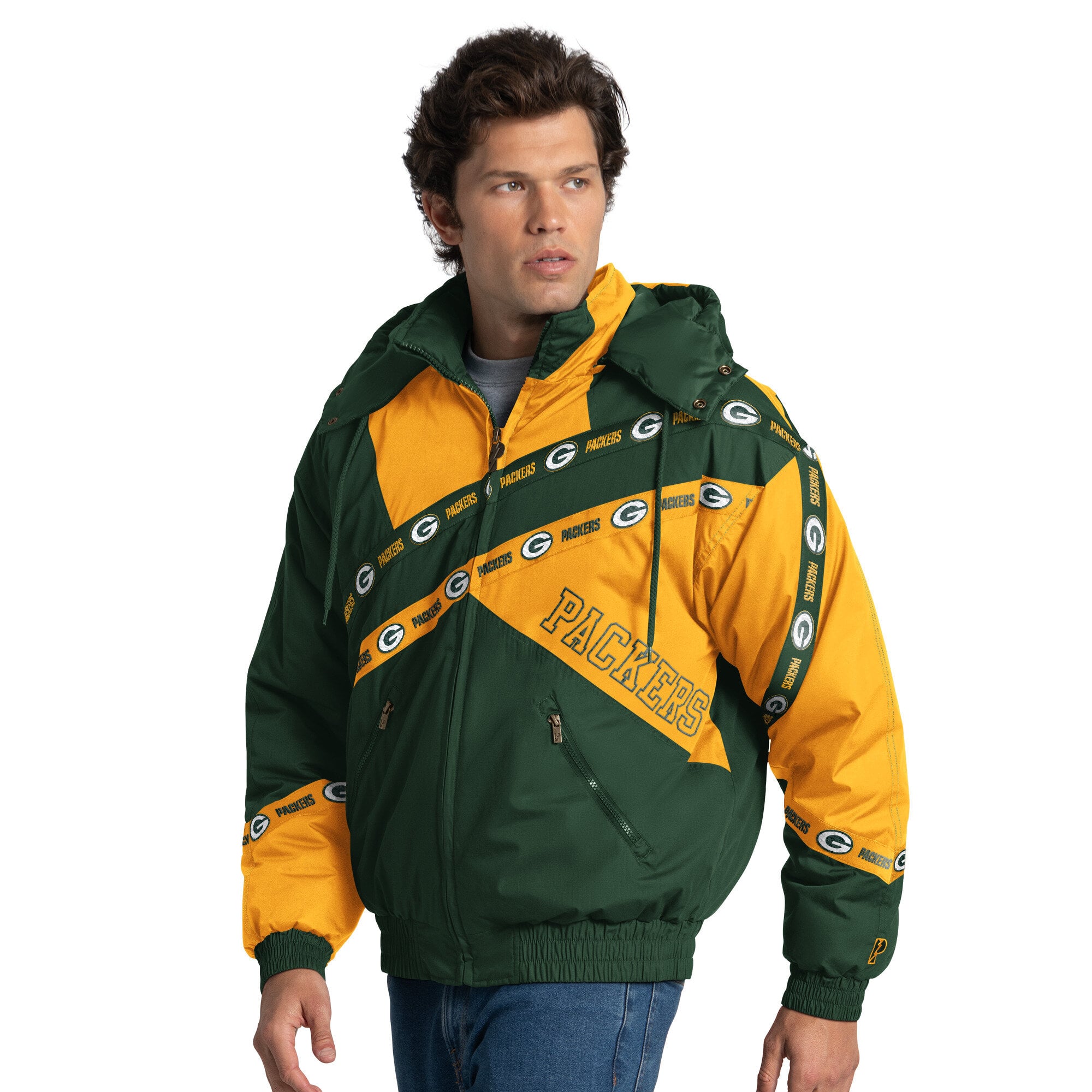 Veste zippée intégrale Green Bay Packers Pro Player verte pour homme, à capuche amovible.