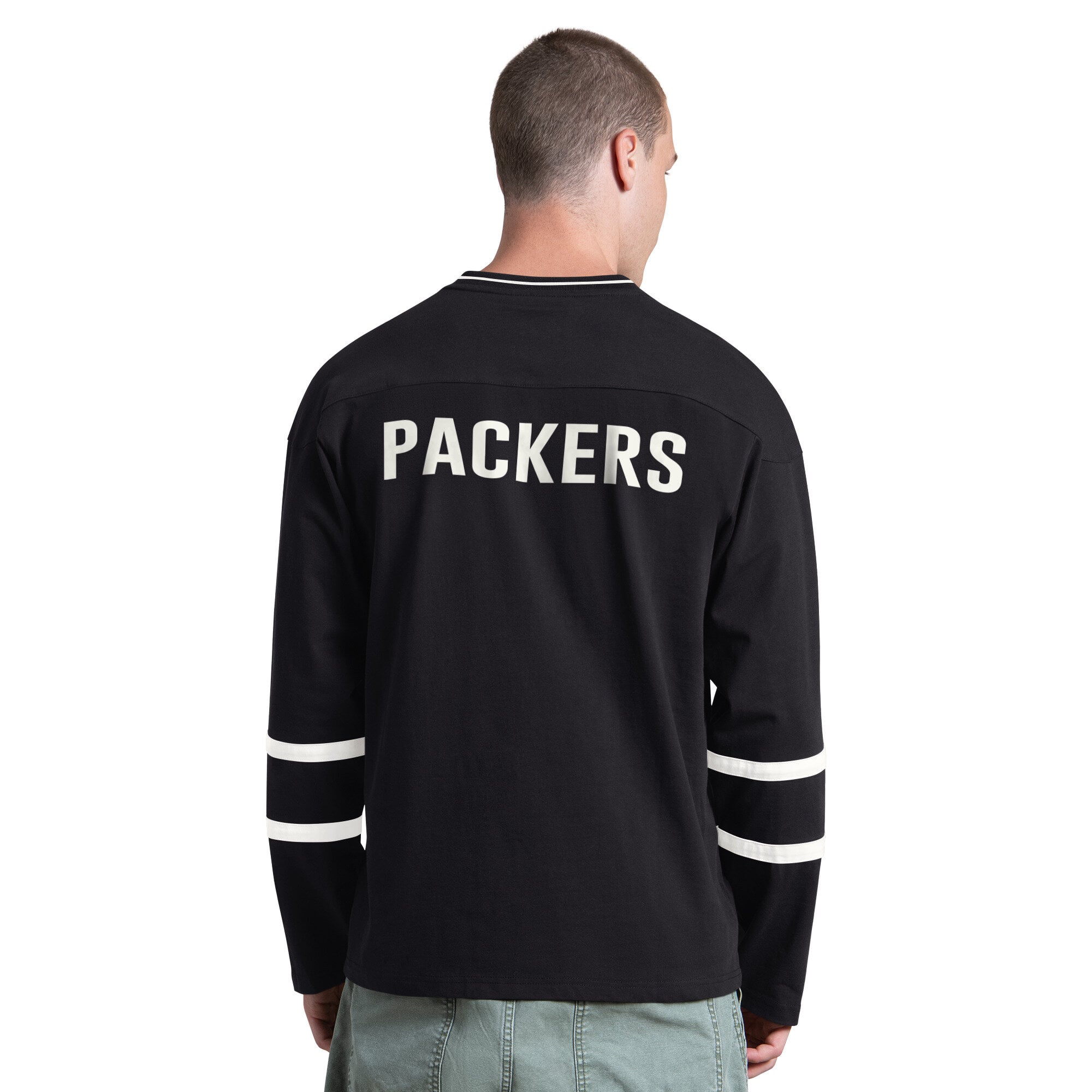 T-shirt à manches longues Starter noir et blanc Green Bay Packers pour homme