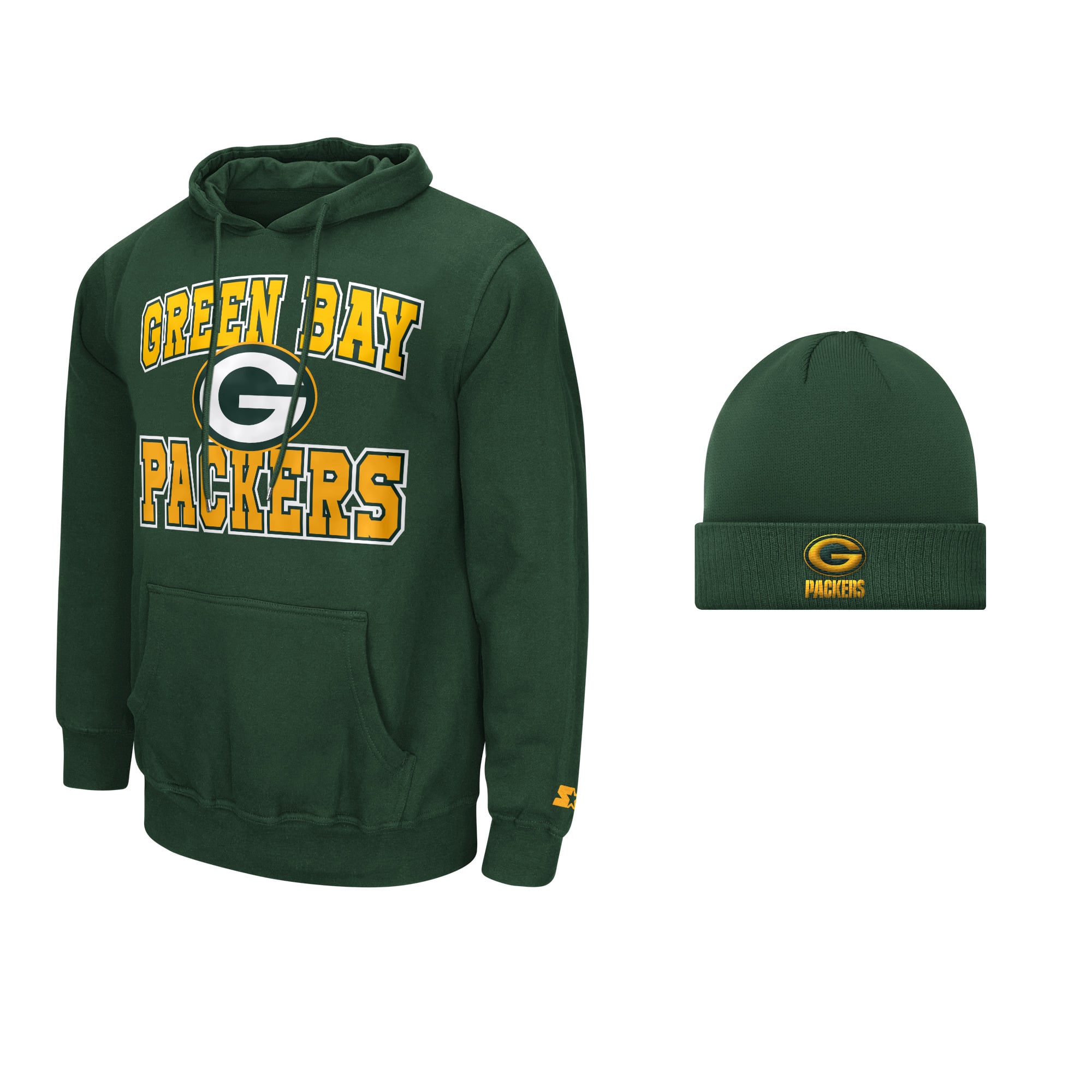 Men's Starter  Green Bay Packers Hoodie and Cuffed Knit Hat Combo Pack