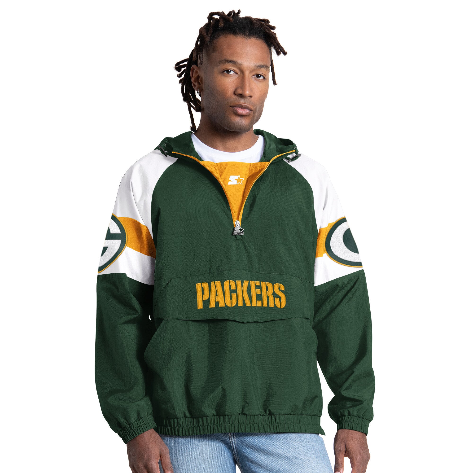 Veste Starter verte pour homme Green Bay Packers Street Cut à demi-zip