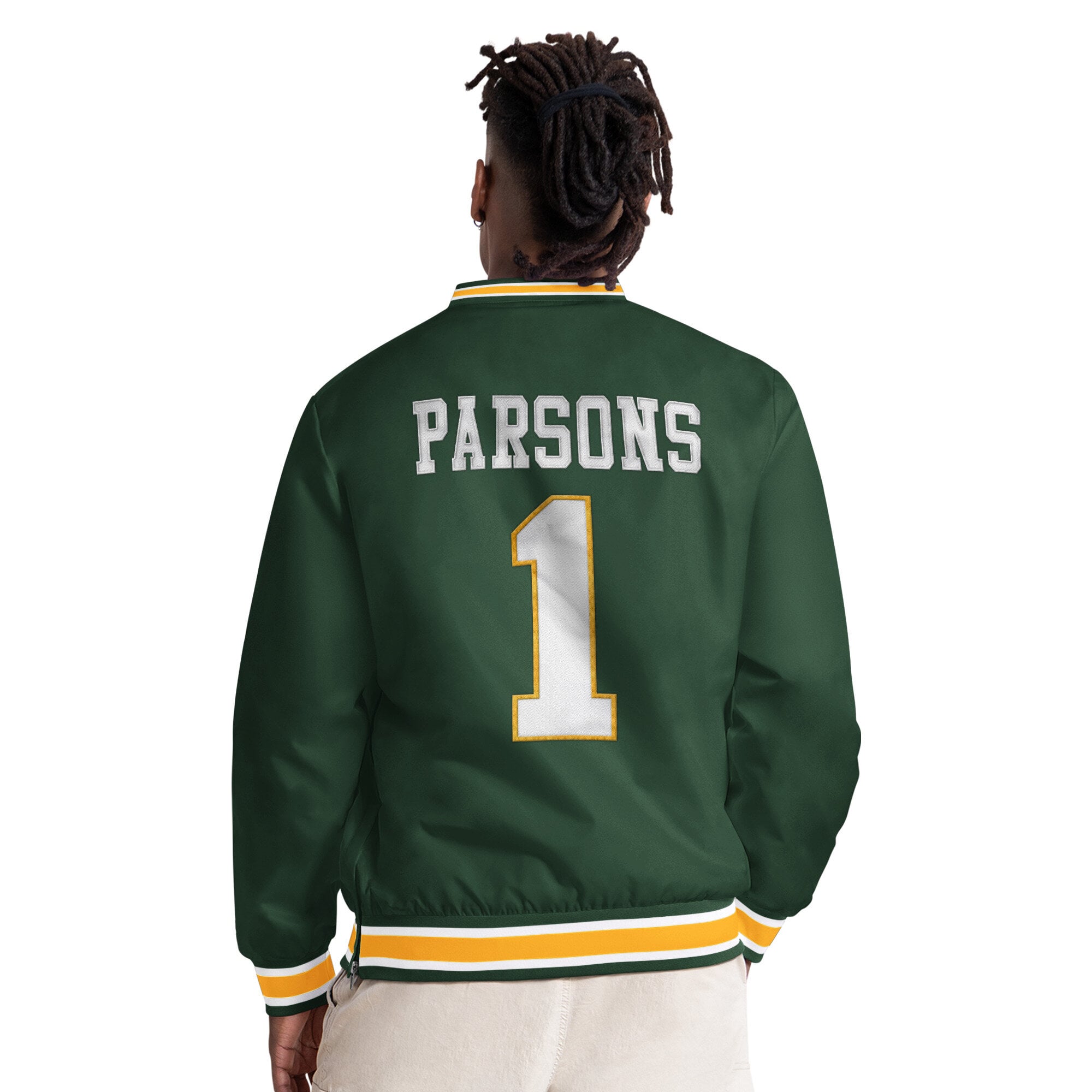 Pull à col en V Starter Micah Parsons vert Green Bay Packers pour homme