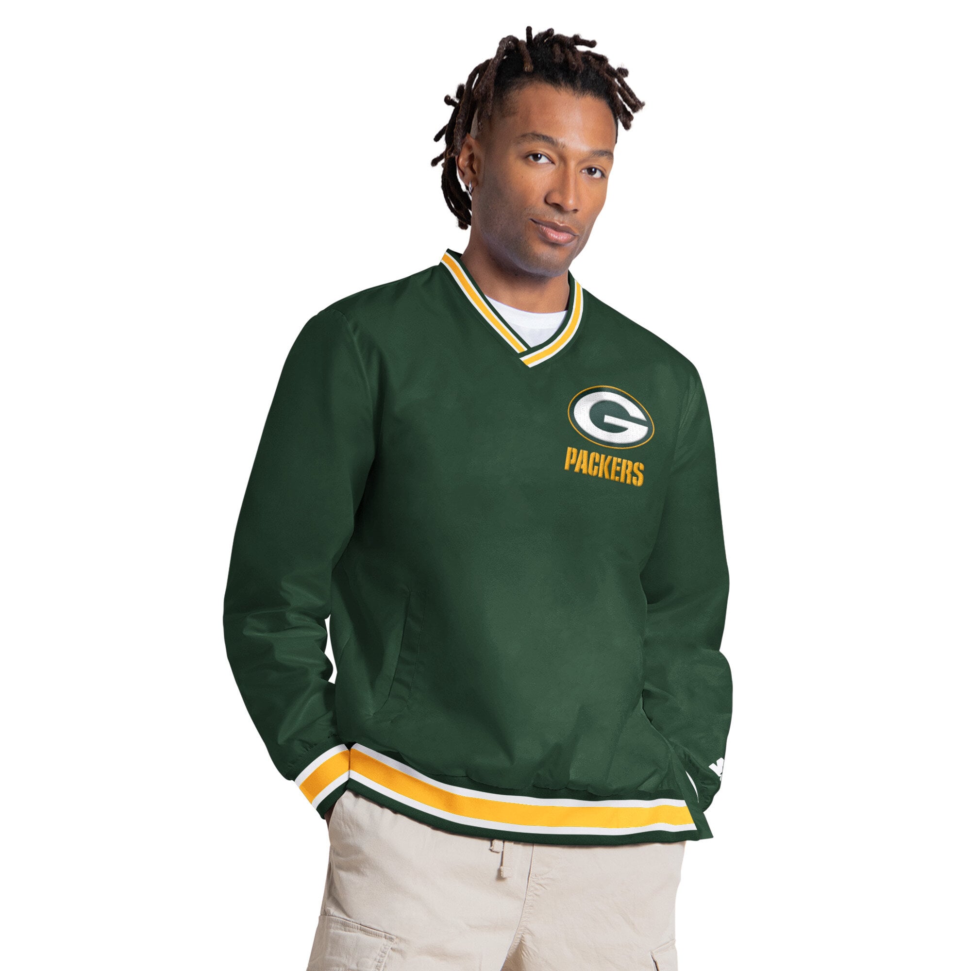 Pull à col en V Starter Micah Parsons vert Green Bay Packers pour homme