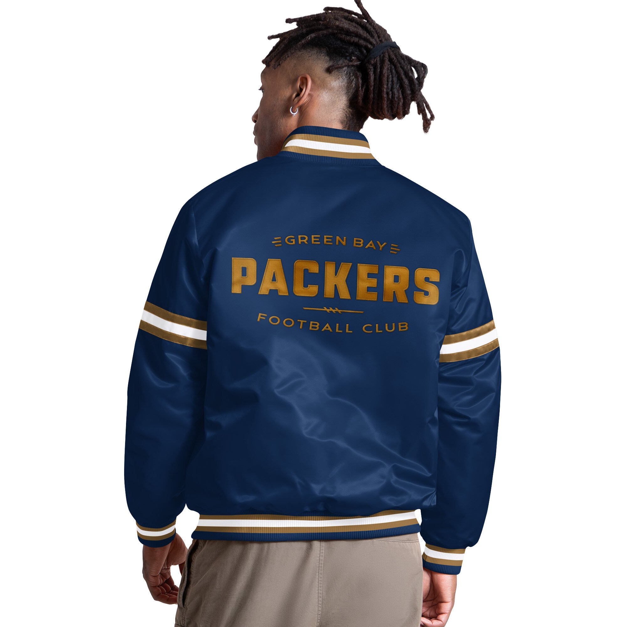 Veste universitaire Starter bleu marine Green Bay Packers Courtside II à logo alternatif pour homme, fermeture boutons-pression.